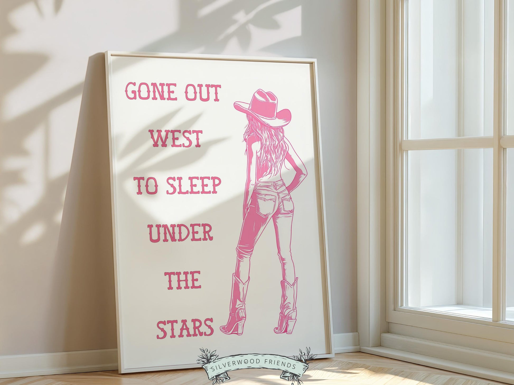 Pink Cowgirl Print, Country Coastal Cowgirl Nursery Print, Trendy Western Wall Decor, Teen Girl Pink Country Cowboy Wall Decor Digital Print