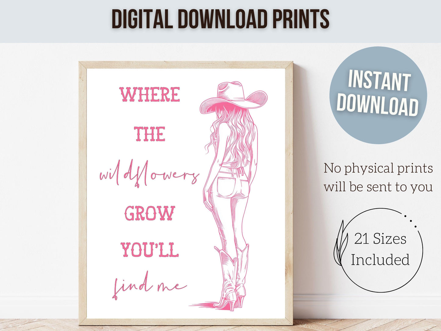 Pink Cowboy Print, Country Coastal Cowgirl Nursery Print, Trendy Western Wall Decor, Girly Teen Girl Country Cowboy Wall Decor Digital Print