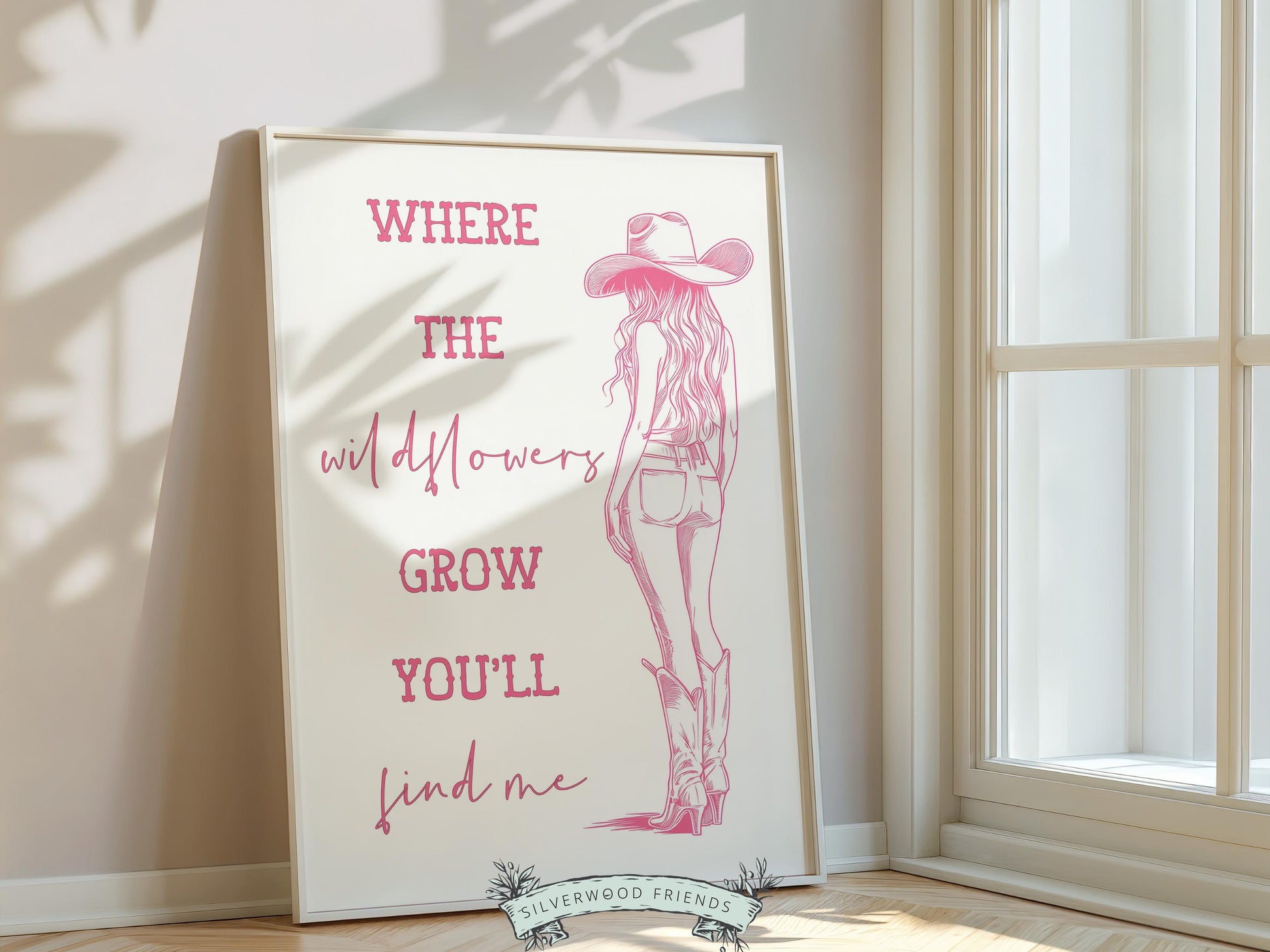 Pink Cowboy Print, Country Coastal Cowgirl Nursery Print, Trendy Western Wall Decor, Girly Teen Girl Country Cowboy Wall Decor Digital Print