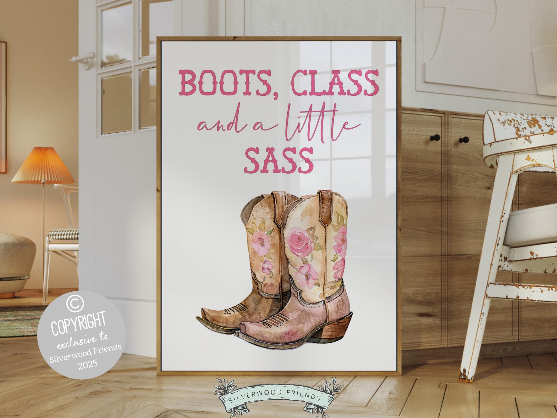 Pink Cowboy Boots Print, Pink Cowgirl Boots Nursery Print, Pink Country Western Nursery Wall Art, Teen Girl Country Wall Decor Digital Print