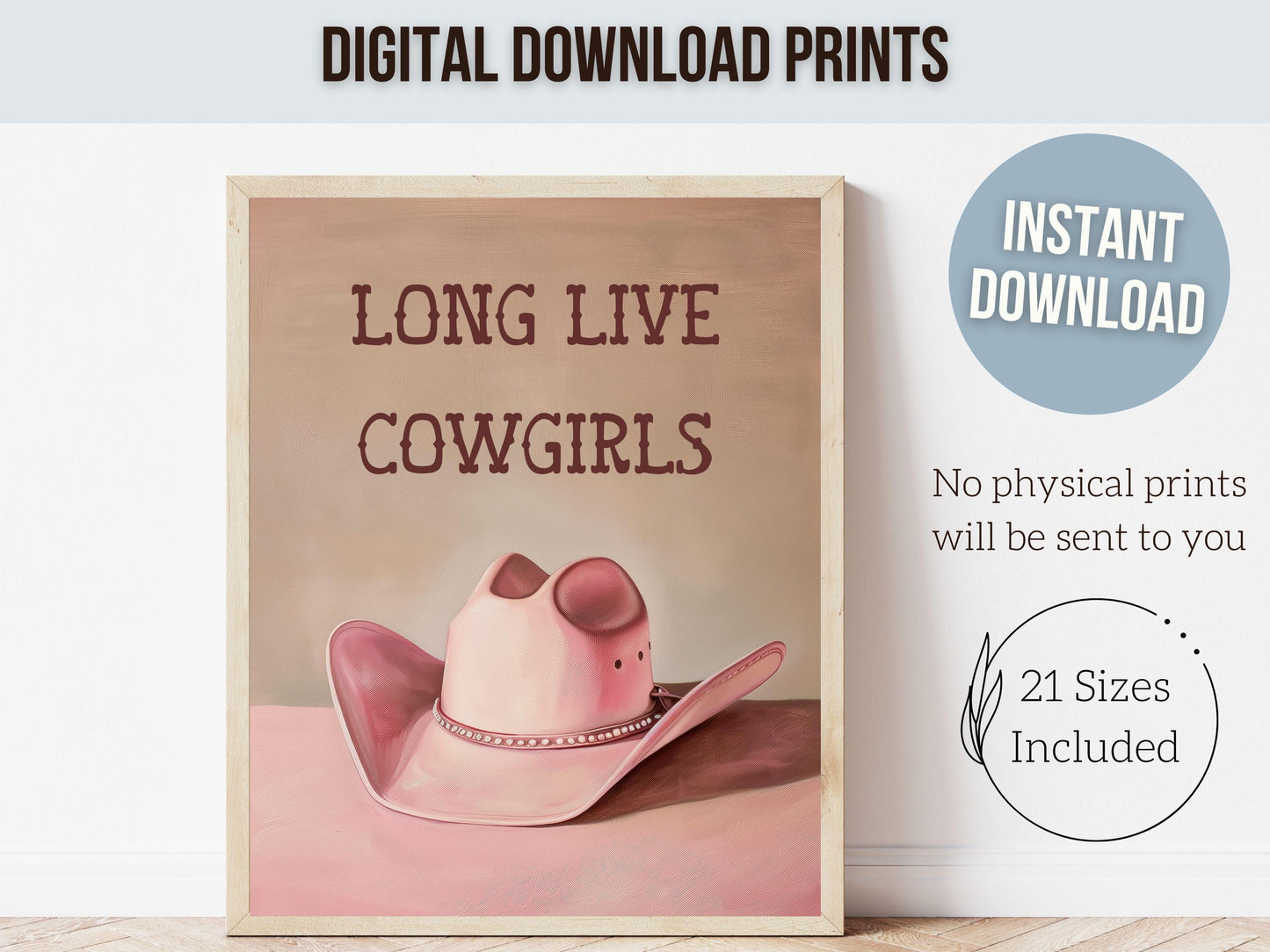 Pink Cowboy Hat Print, Long Live Cowgirls Print, Country Coastal Cowgirl Nursery Print, Teen Girl Country Western Wall Decor Digital Print