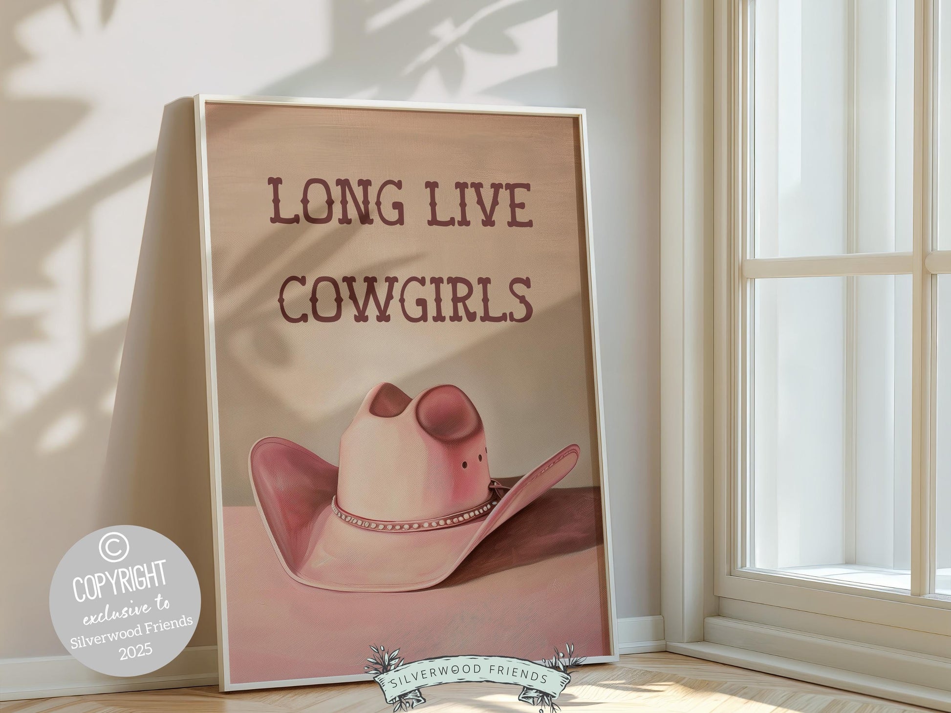 Pink Cowboy Hat Print, Long Live Cowgirls Print, Country Coastal Cowgirl Nursery Print, Teen Girl Country Western Wall Decor Digital Print