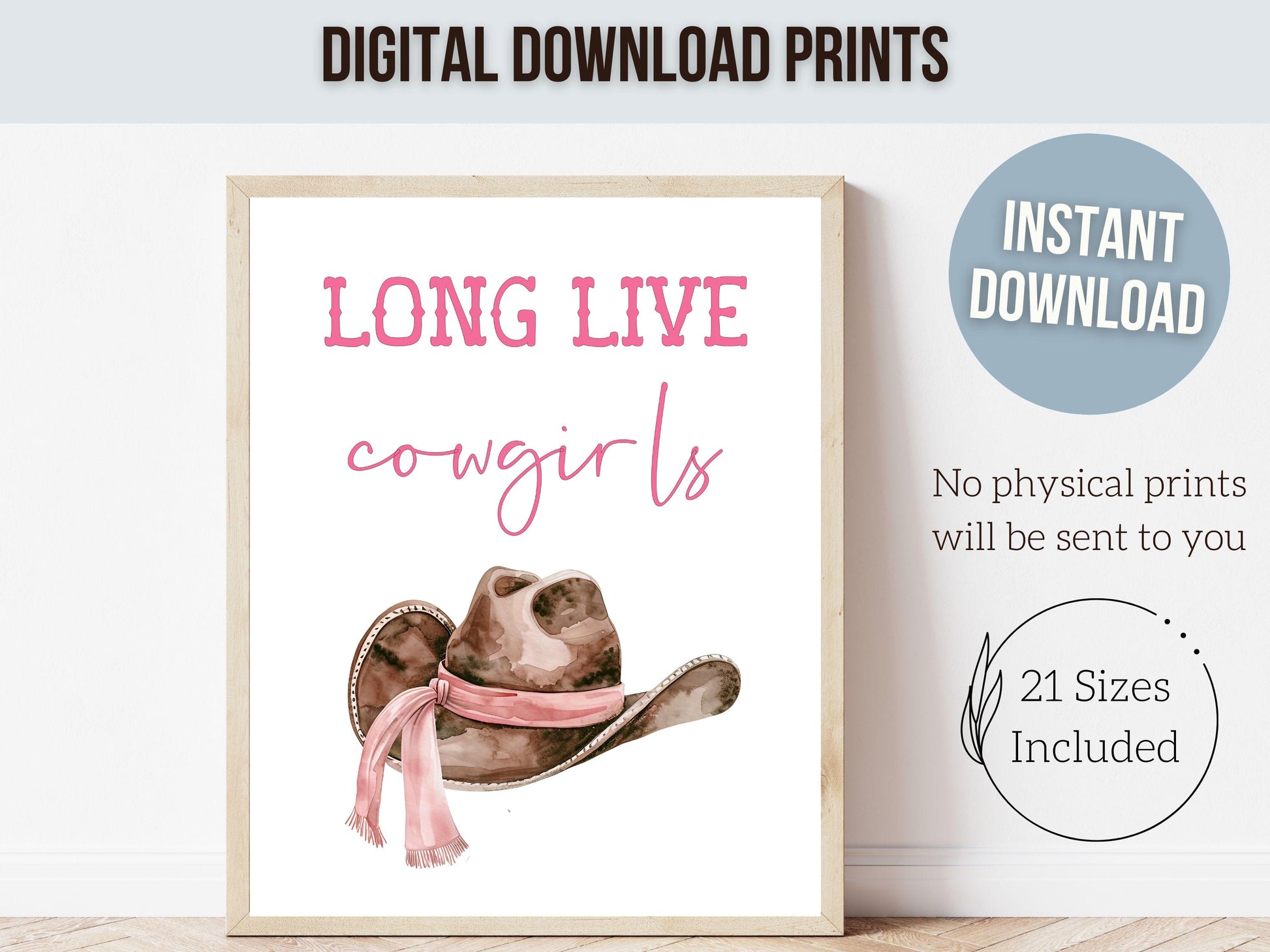 Pink Cowboy Hat Print, Long Live Cowgirls Print, Country Coastal Cowgirl Nursery Print, Teen Girl Country Western Wall Decor Digital Print