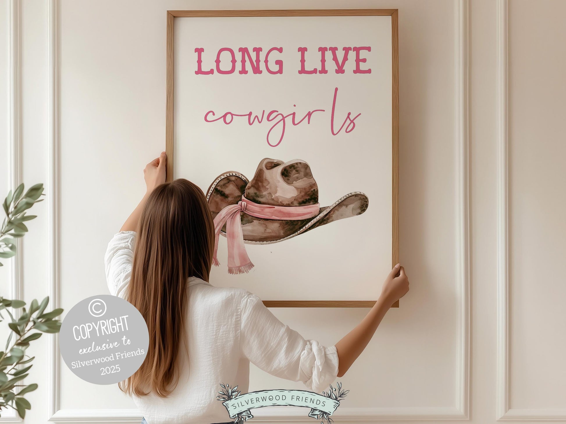 Pink Cowboy Hat Print, Long Live Cowgirls Print, Country Coastal Cowgirl Nursery Print, Teen Girl Country Western Wall Decor Digital Print
