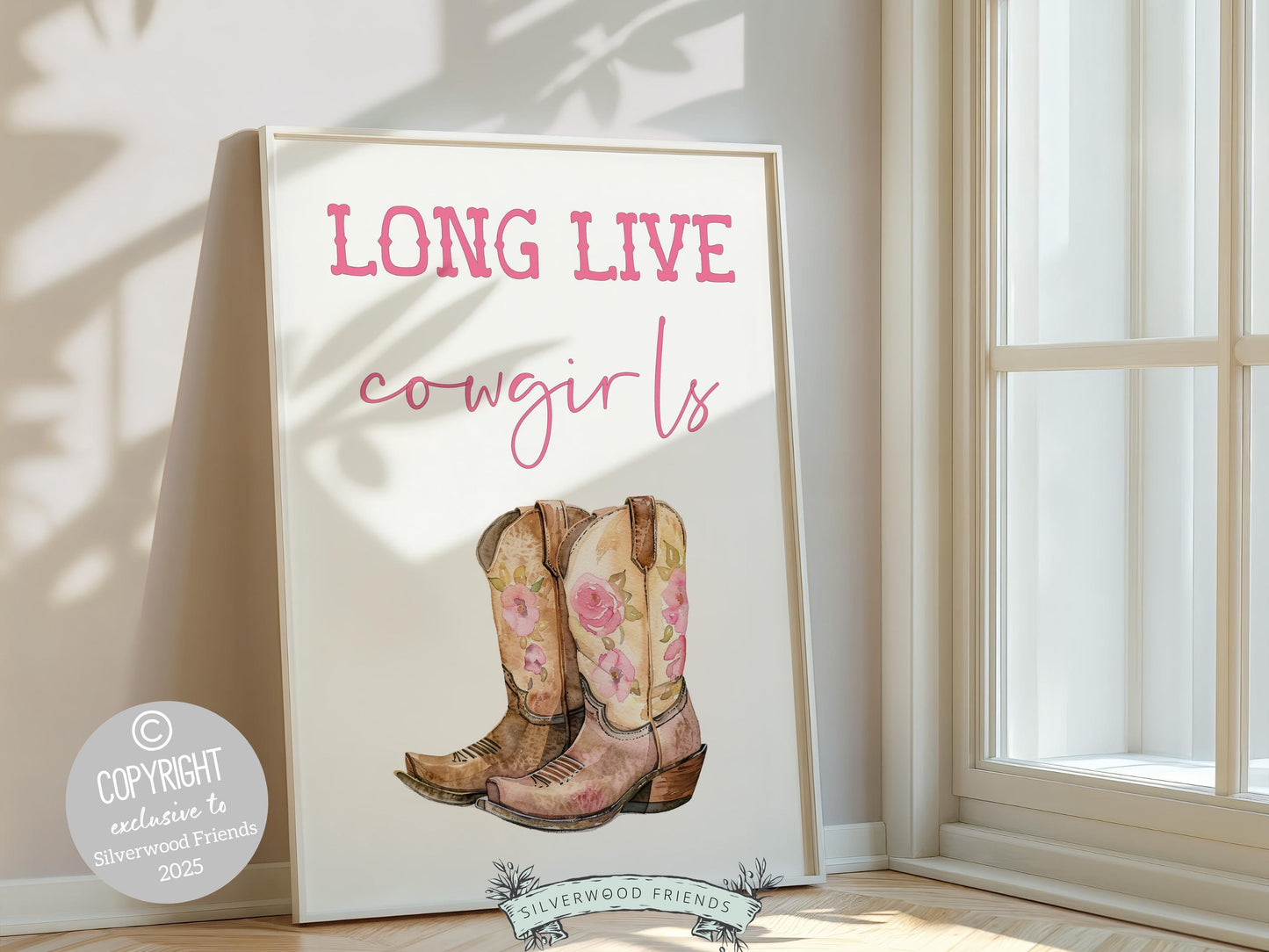Long Live Cowgirls Print, Pink Cowboy Boots Print, Pink Country Cowgirl Nursery Print, Teen Girl Country Western Wall Decor Digital Print