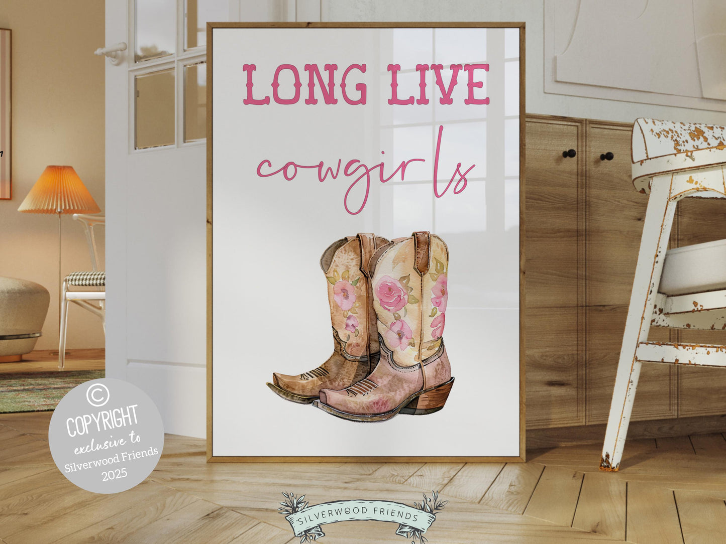 Long Live Cowgirls Print, Pink Cowboy Boots Print, Pink Country Cowgirl Nursery Print, Teen Girl Country Western Wall Decor Digital Print
