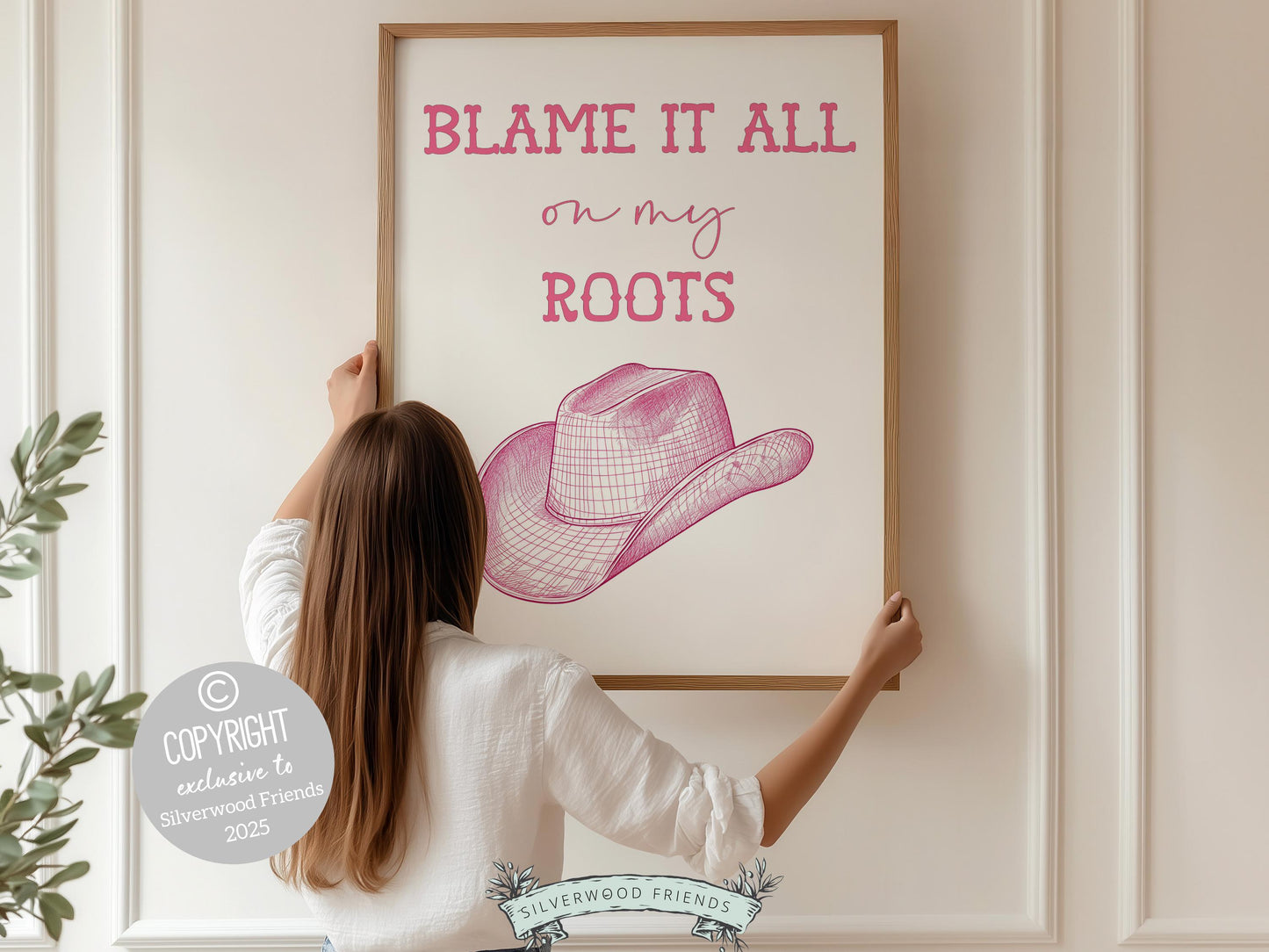 Blame It All On My Roots Pink Cowgirl Hat Print, Cowgirl Nursery Print, Pink Western Wall Decor, Teen Girl Country Wall Decor Digital Print