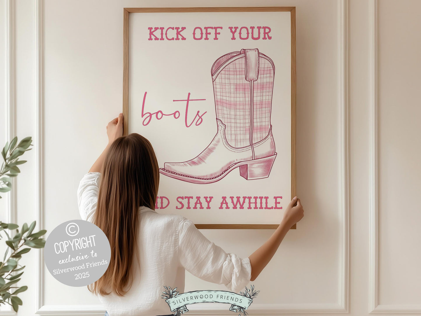 Pink Cowboy Boots Print, Pink Cowgirl Print, Pink Country Western Nursery Wall Art, Front Door Welcome Sign Digital Print
