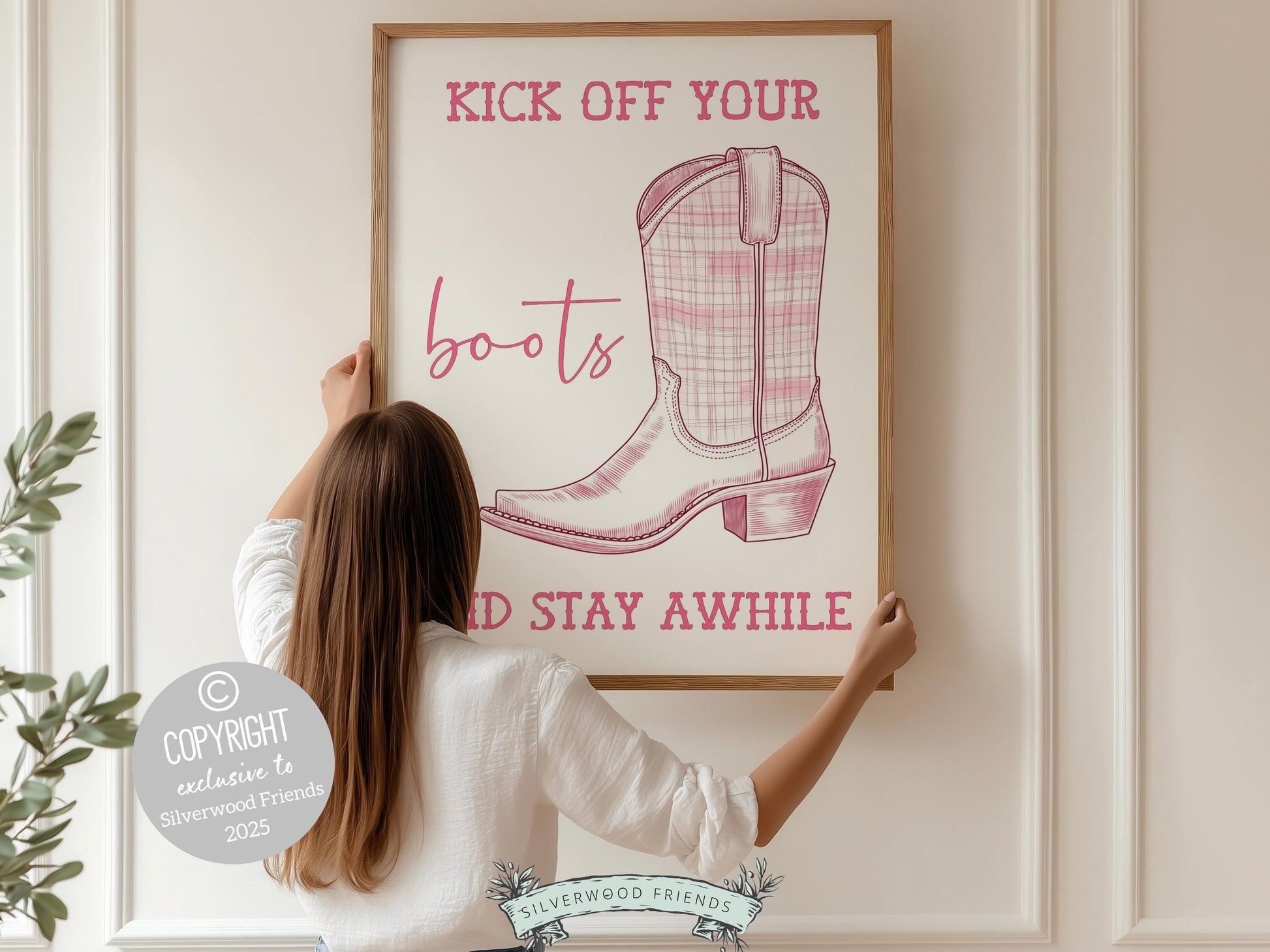Pink Cowboy Boots Print, Pink Cowgirl Print, Pink Country Western Nursery Wall Art, Front Door Welcome Sign Digital Print