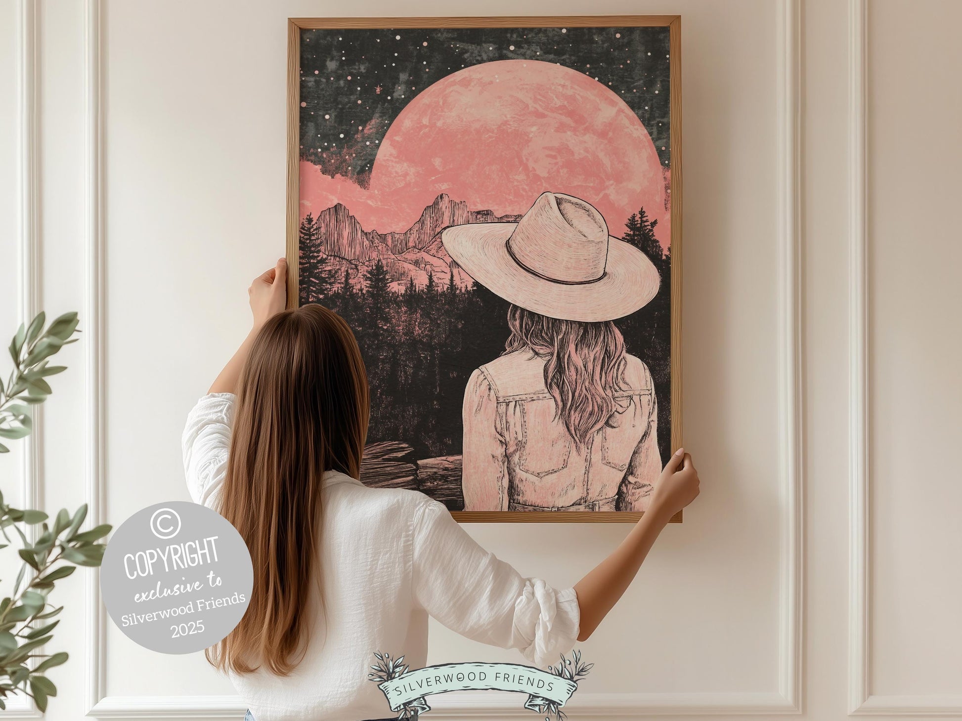 Cowgirl Print, Girl's Western Nursery Decor, Preppy Dorm Room Wall Decor, Moody South West Wall Art, Dopamine Decor, Full Moon Digital Print