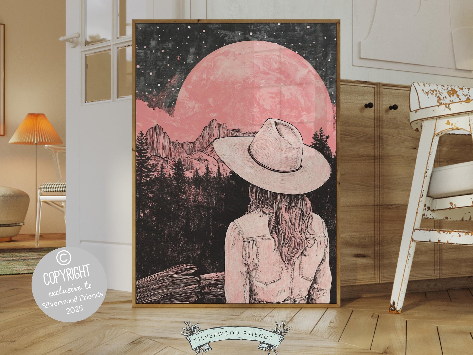 Cowgirl Print, Girl's Western Nursery Decor, Preppy Dorm Room Wall Decor, Moody South West Wall Art, Dopamine Decor, Full Moon Digital Print