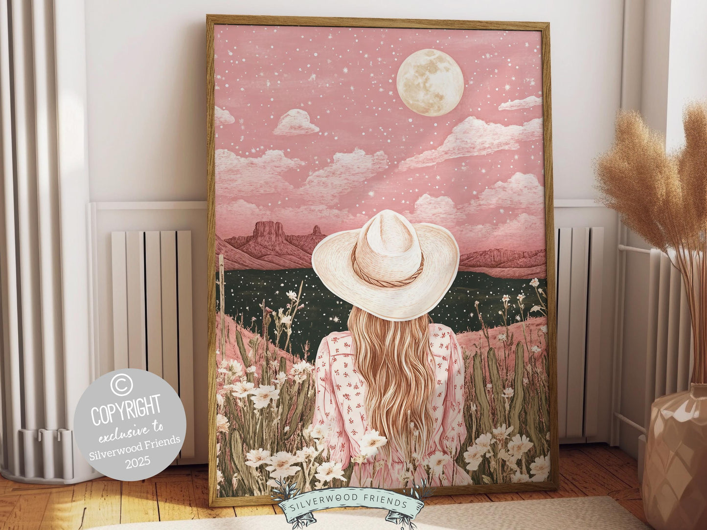 Pink Cowgirl Western Print, Preppy Dorm Room Desert Wall Decor, Moody South West Nursery Wall Art, Girl's Trendy Wall Decor Digital Print