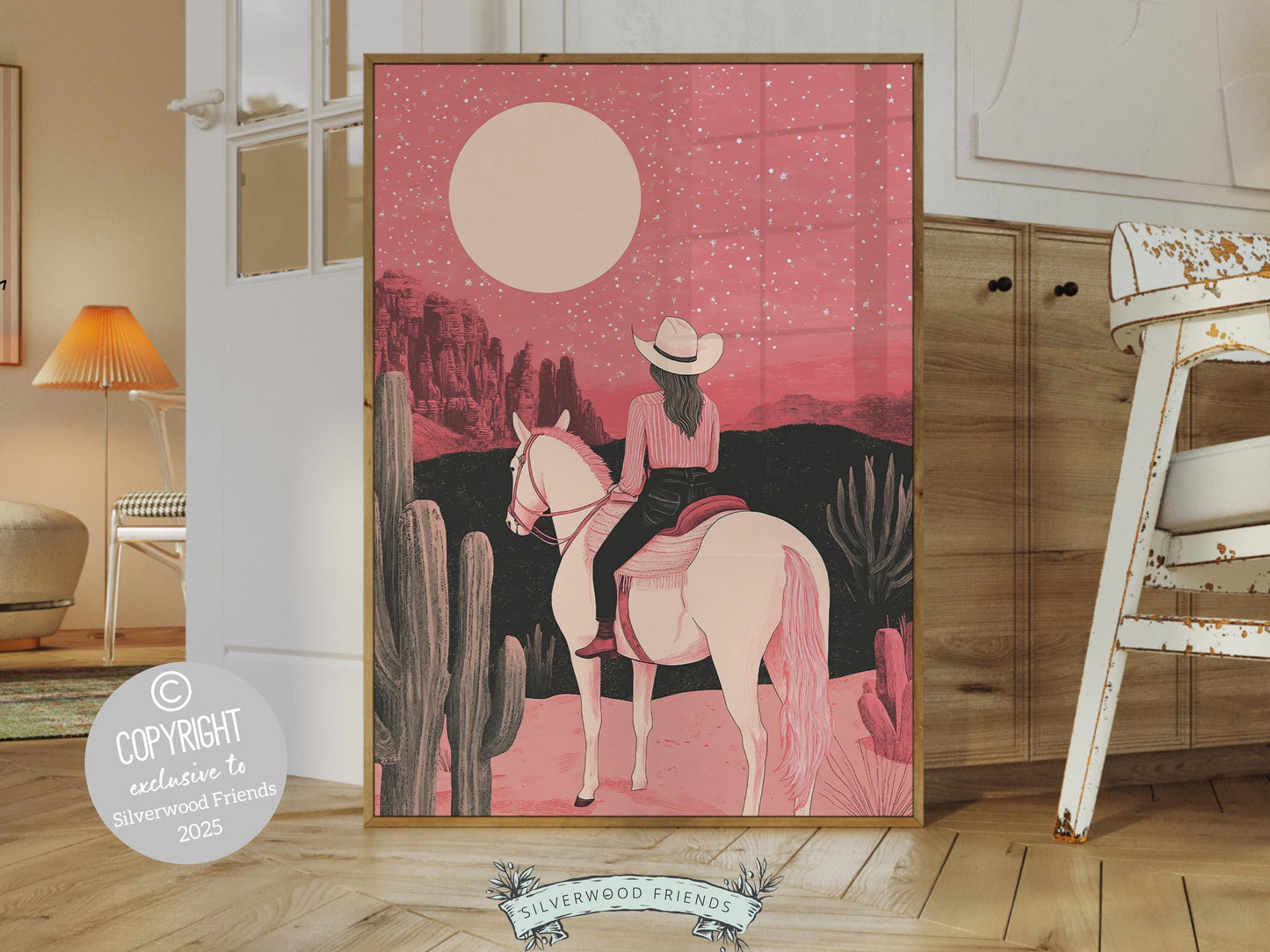 Pink Cowgirl Print Western Nursery Decor, Preppy Dorm Room Wall Decor, Moody South West Wall Art, Teen Girl Western Wall Decor Digital Print