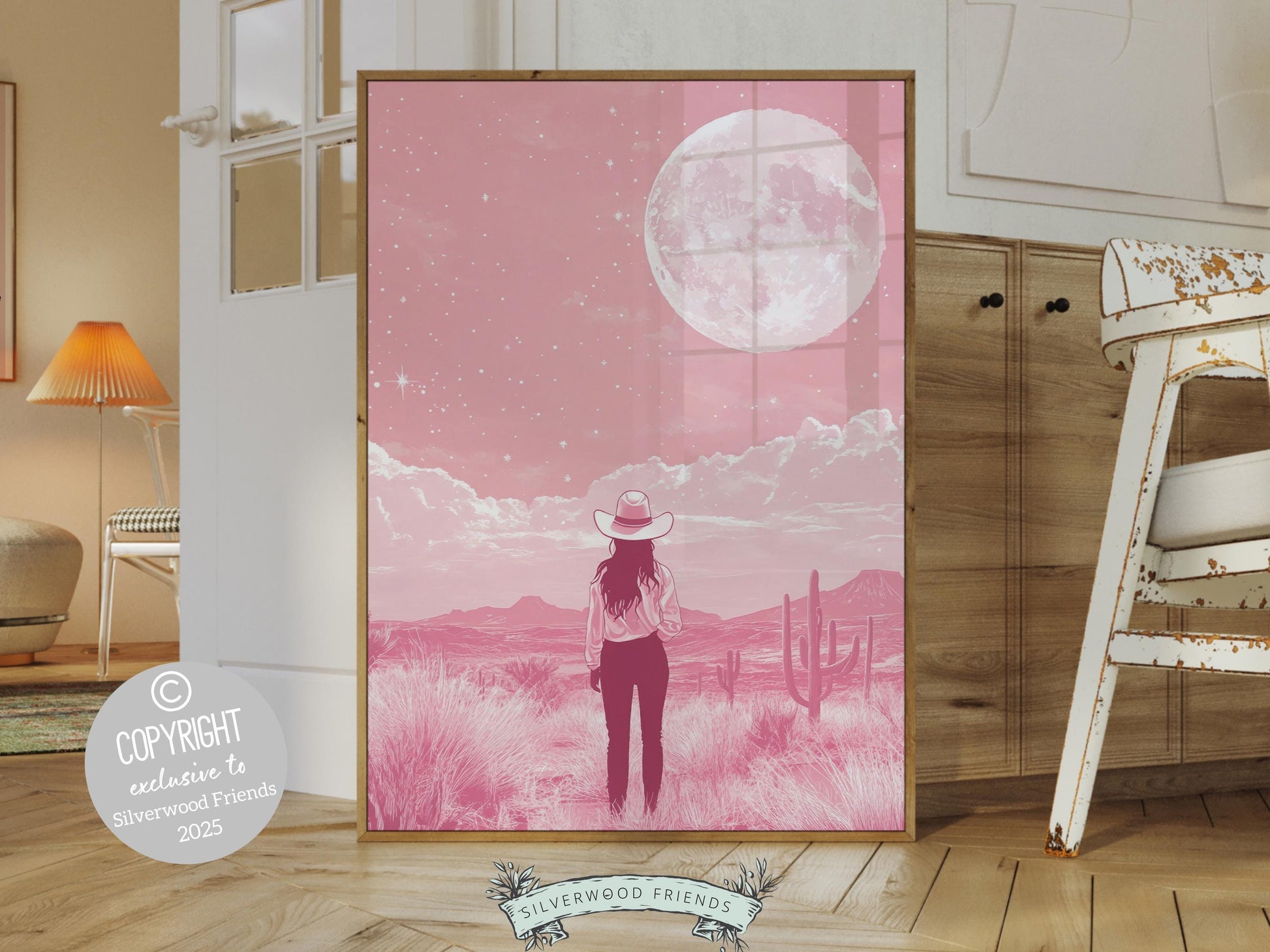 Pink Cowgirl Western Print, Preppy Dorm Room Desert Wall Decor, Moody South West Nursery Wall Art, Teen Girl Trendy Wall Decor Digital Print