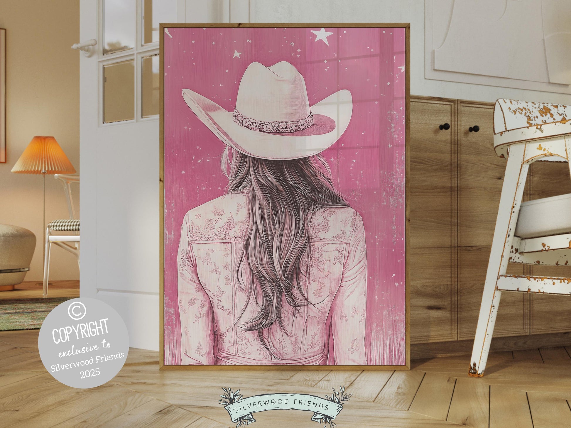 Pink Cowgirl Western Print, Preppy Dorm Room Desert Wall Decor, Moody South West Nursery Wall Art, Teen Girl Trendy Wall Decor Digital Print