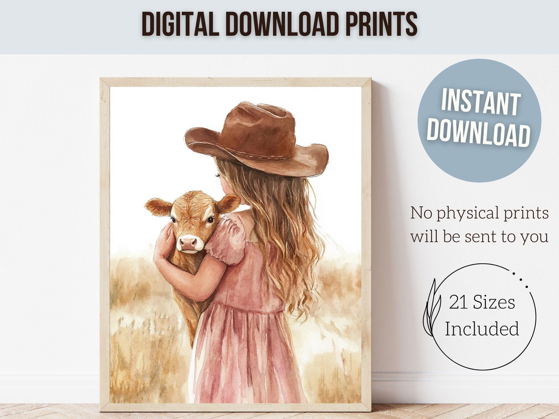 Highland Cow Nursery Print, Baby Highland Cow Nursery Decor, Baby Girl Western Cowgirl Nursery Room Decor, Watercolor Cowgirl Digital Print