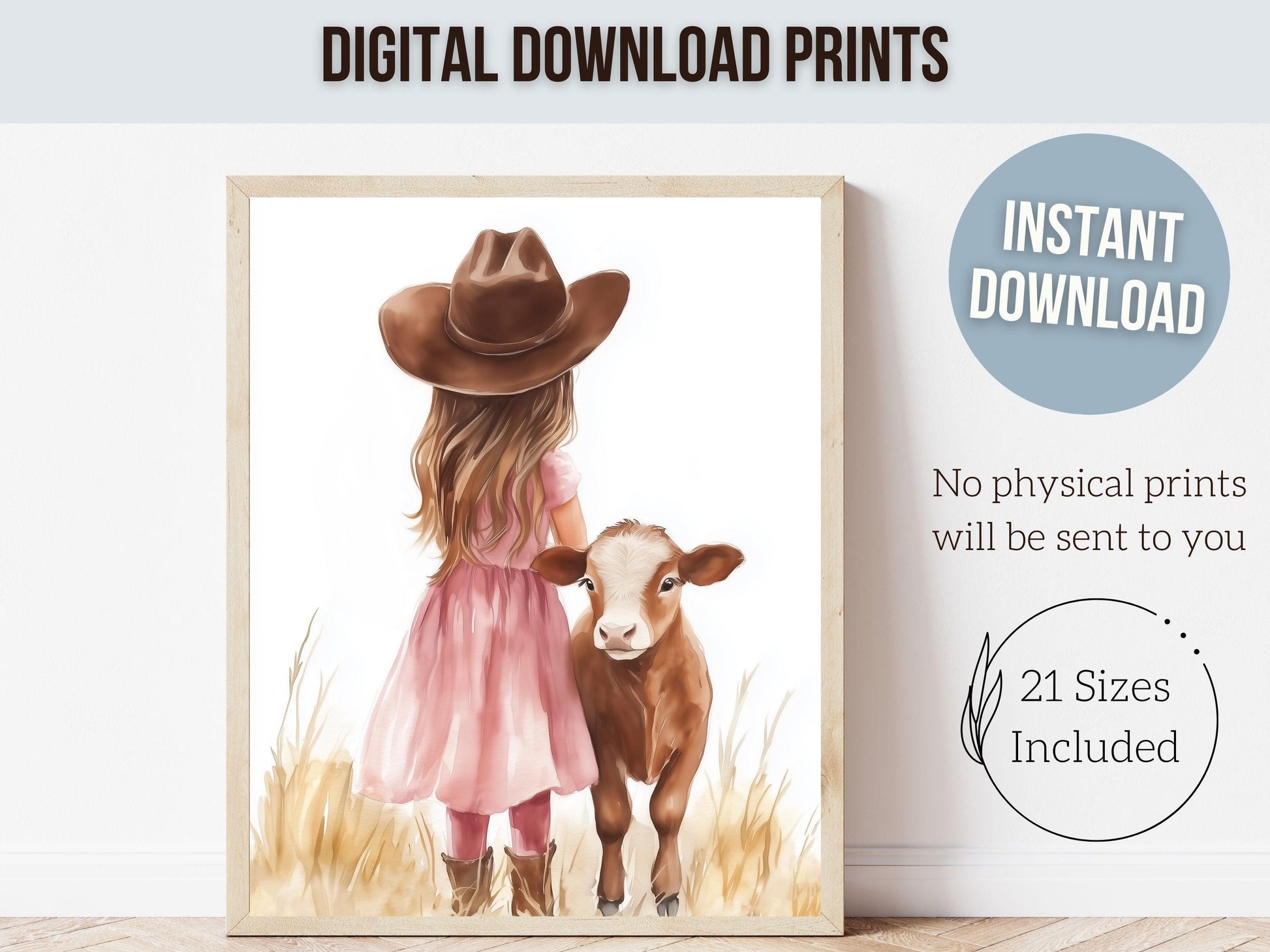 Hereford Cow Nursery Print, Baby Girl Highland Cow Nursery Decor, Pink Cowgirl Nursery Print, Kids Farm Animal Room Wall Decor Digital Print