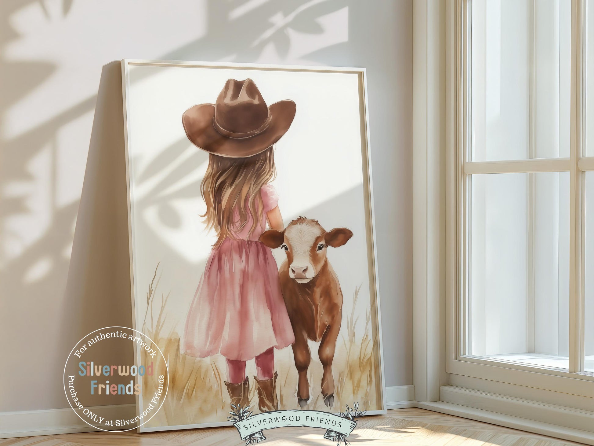 Hereford Cow Nursery Print, Baby Girl Highland Cow Nursery Decor, Pink Cowgirl Nursery Print, Kids Farm Animal Room Wall Decor Digital Print