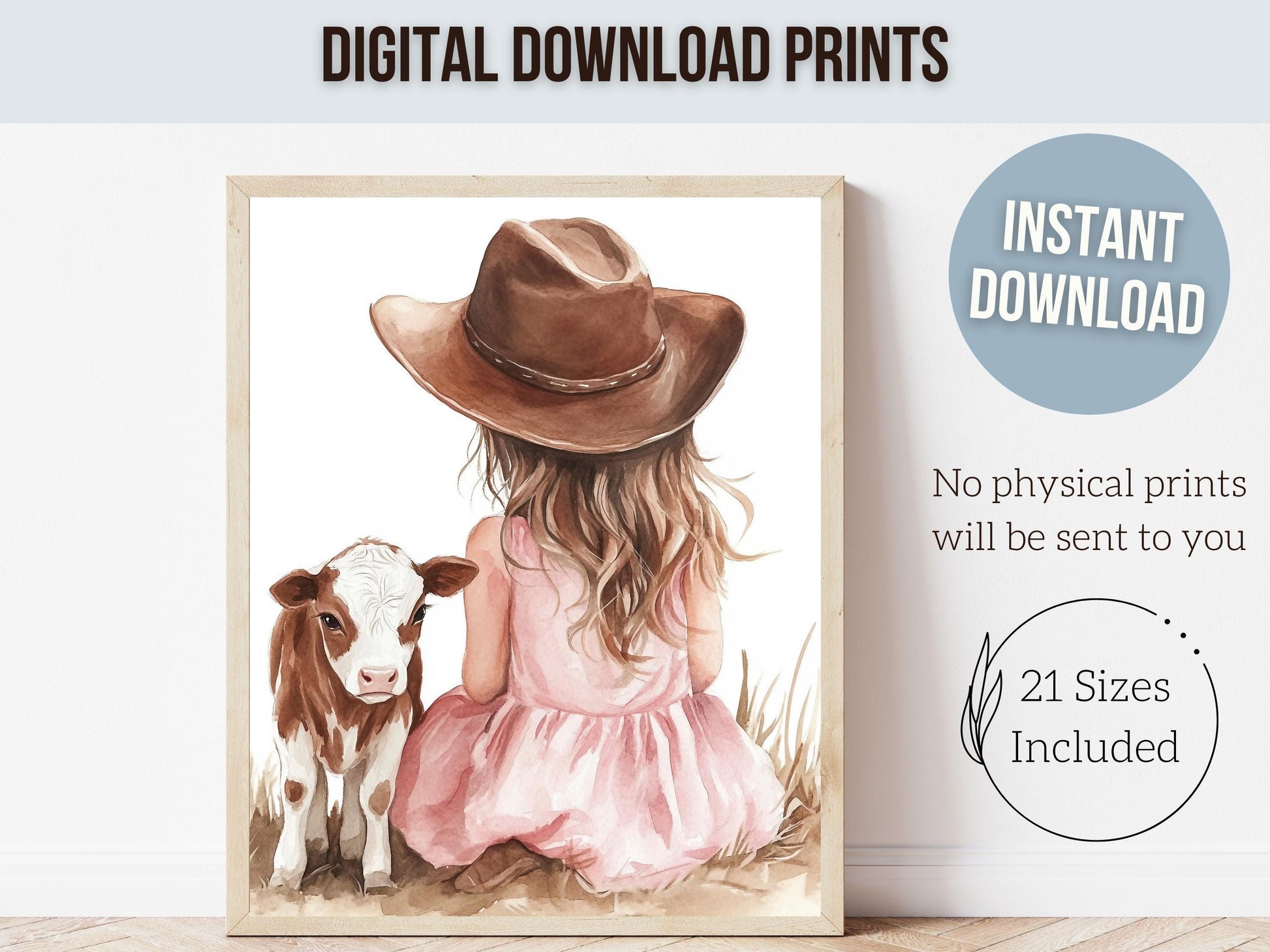 Baby Cow Nursery Print, Baby Girl Highland Cow Nursery Decor, Pink Cowgirl Nursery Print, Kids Cute Farm Animal Room Decor Digital Print