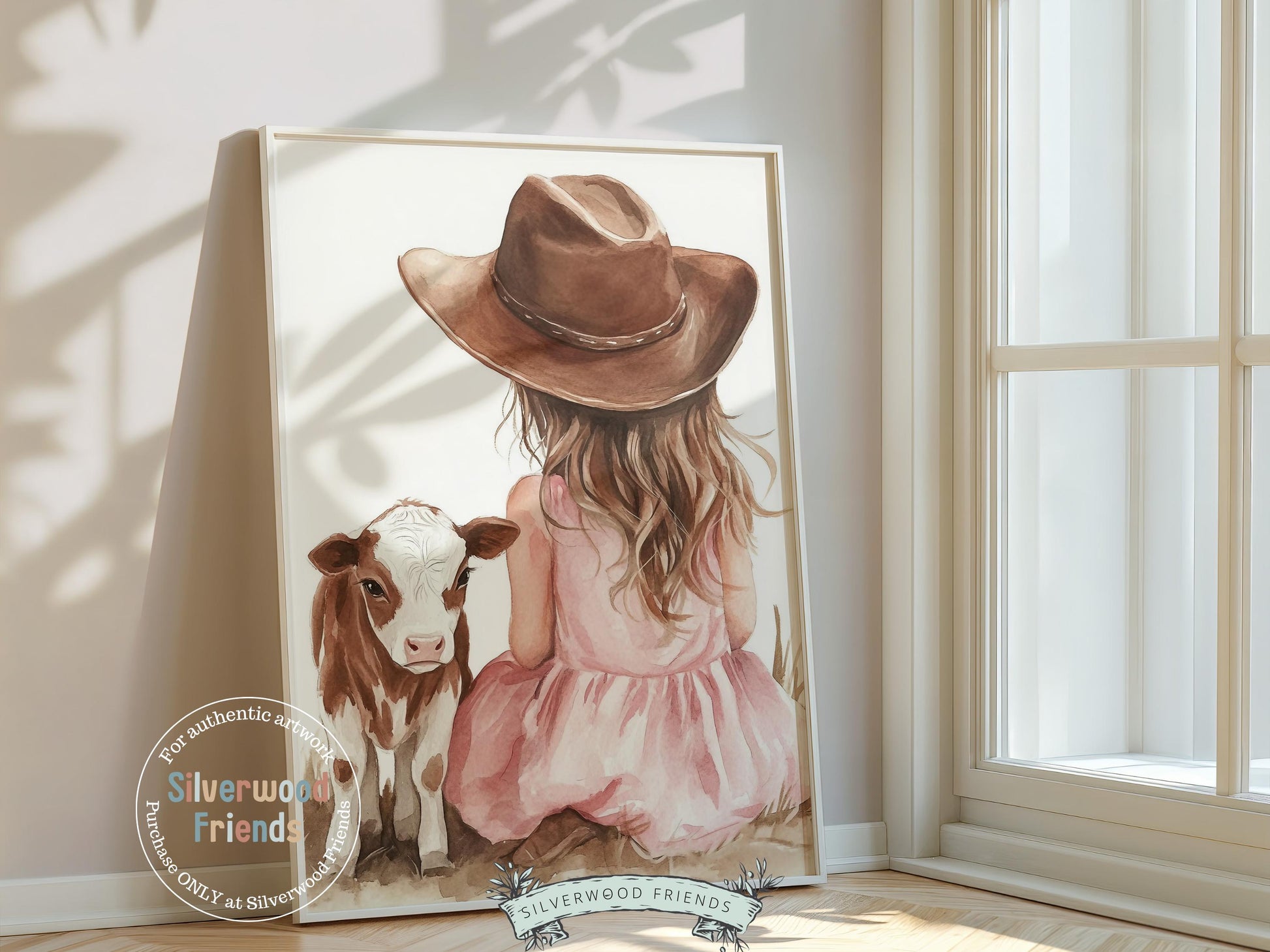 Baby Cow Nursery Print, Baby Girl Highland Cow Nursery Decor, Pink Cowgirl Nursery Print, Kids Cute Farm Animal Room Decor Digital Print