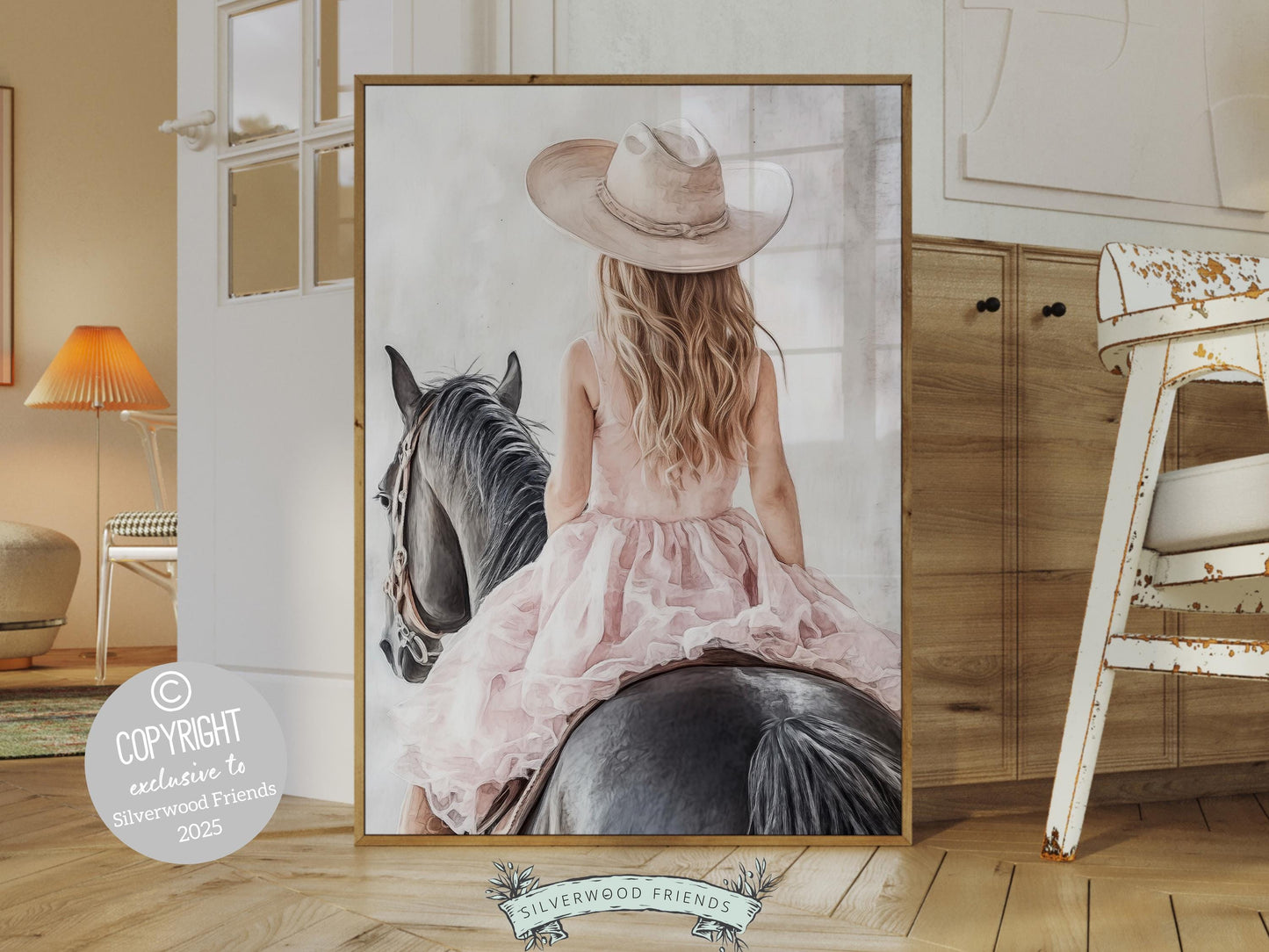 Cowgirl Nursery Print, Baby Girl Western Cowgirl Nursery Decor, Little Girl Horse Riding Nursery Wall Art, Girl's Horse Room Digital Print