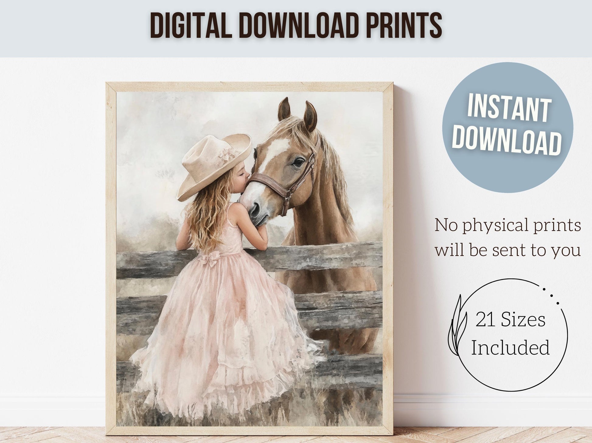 Cowgirl Horse Print, Cowgirl Nursery Decor, Whimsical Western Decor, Girls Rustic Horse Riding Picture Dorm Room Wall Decor Digital Print