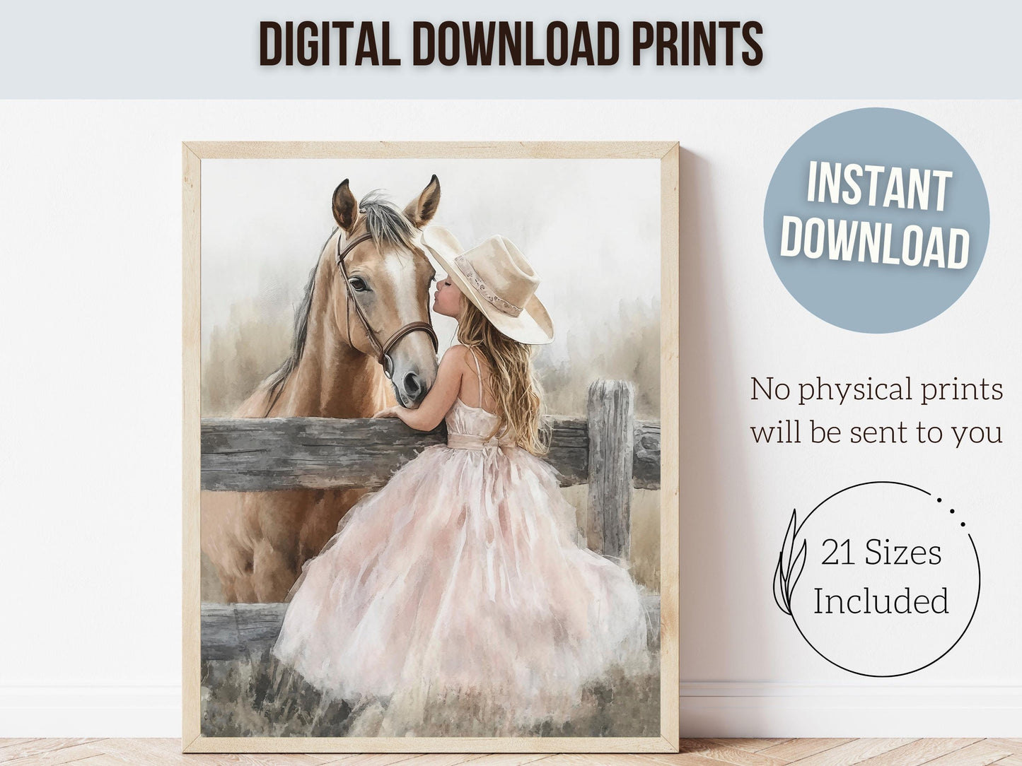 Cowgirl Horse Print, Cowgirl Nursery Decor, Whimsical Western Decor, Girls Rustic Horse Riding Picture Dorm Room Wall Decor Digital Print