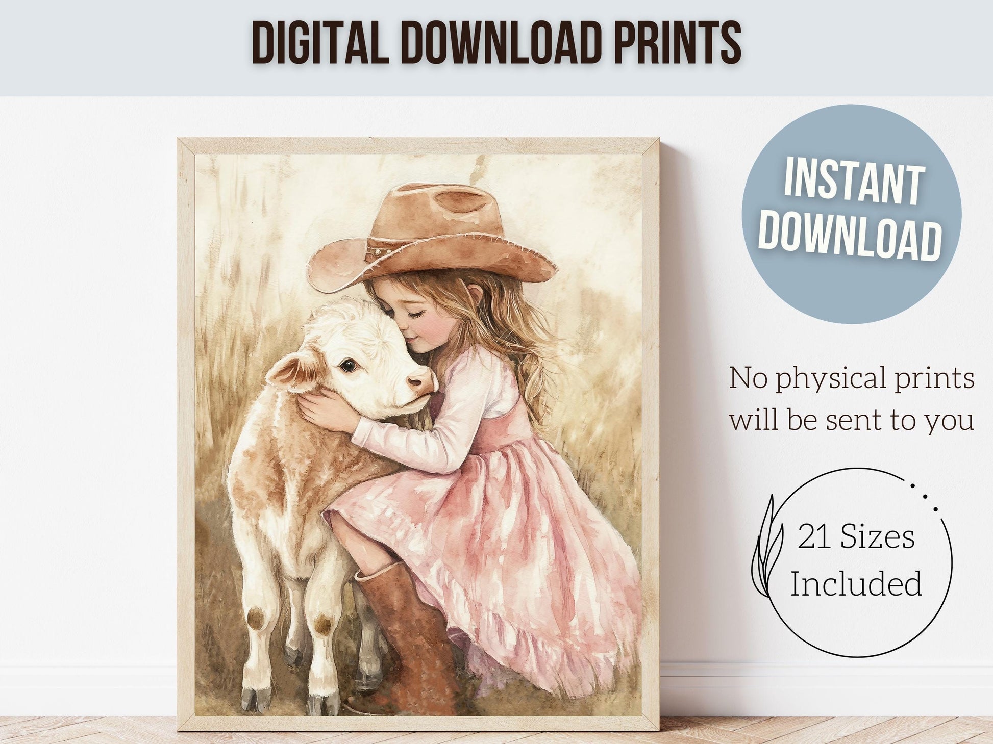 Highland Cow Nursery Print, Baby Girl Highland Cow Nursery Decor, Pink Cowgirl Nursery Print, Kids Farm Animal Room Wall Decor Digital Print