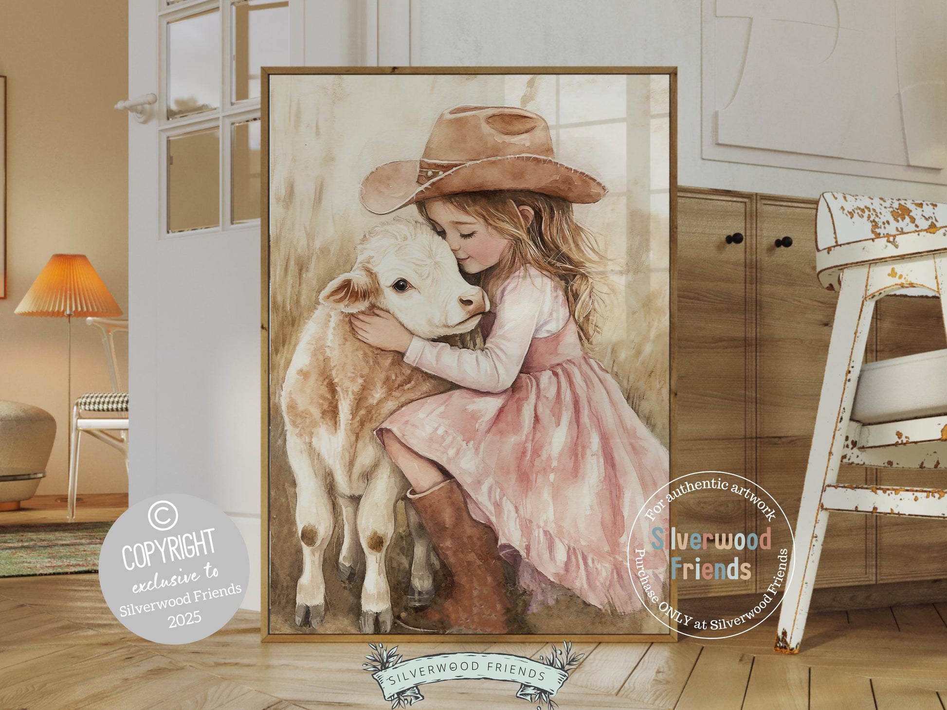 Highland Cow Nursery Print, Baby Girl Highland Cow Nursery Decor, Pink Cowgirl Nursery Print, Kids Farm Animal Room Wall Decor Digital Print