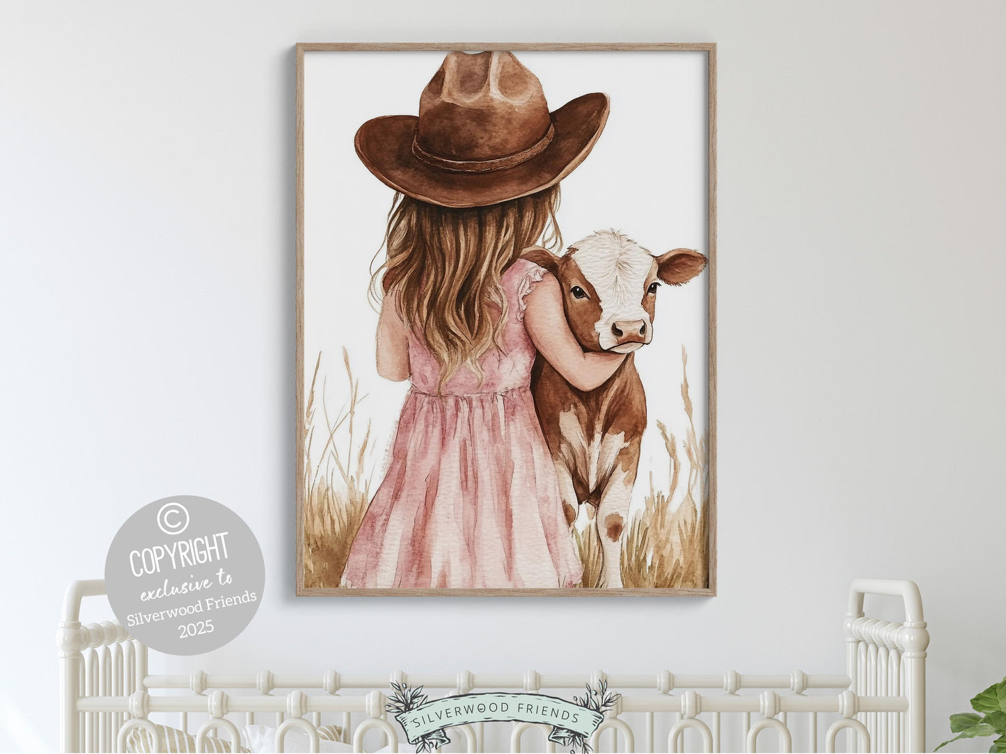 Cow Nursery Print, Baby Girl Cow Nursery Decor, Pink Cowgirl Nursery Print, Kids Rustic Farmhouse Decor, Girl Nursery Wall Art Digital Print