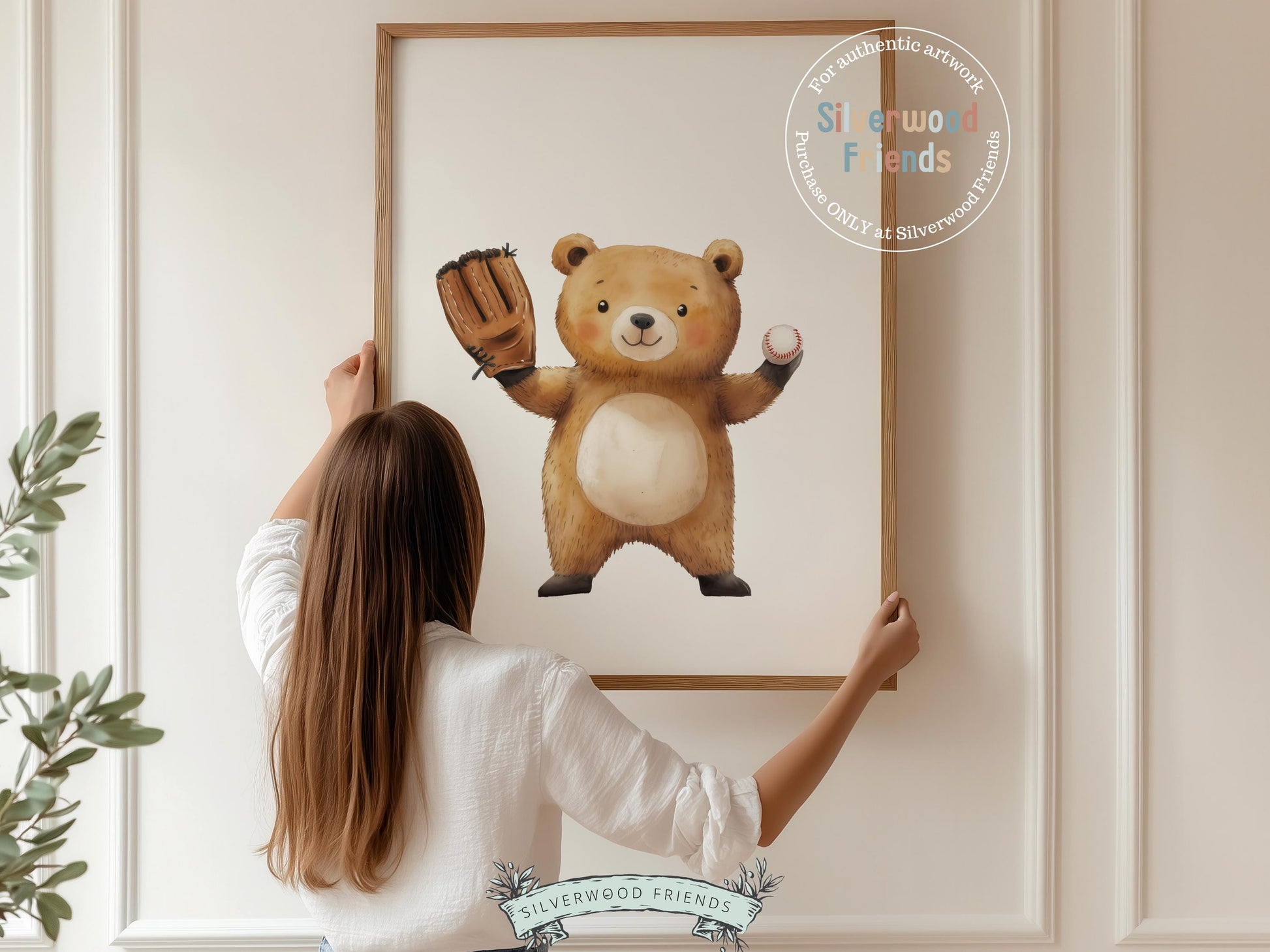 Baseball Nursery Prints, Woodland Bear Nursery Decor, Boys Room Sport Theme Decor, Baseball Printable Posters, Kids Baseball Digital Prints