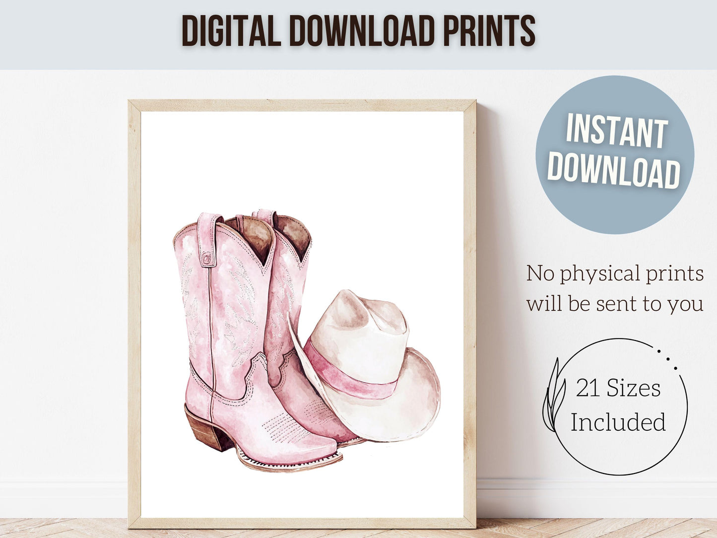 Pink Cowgirl Boots Hat Print, Girly Coastal Cowgirl Print, Trendy Pink Western Dorm Room Wall Decor,Preppy Pink Teen Girl Room Digital Print