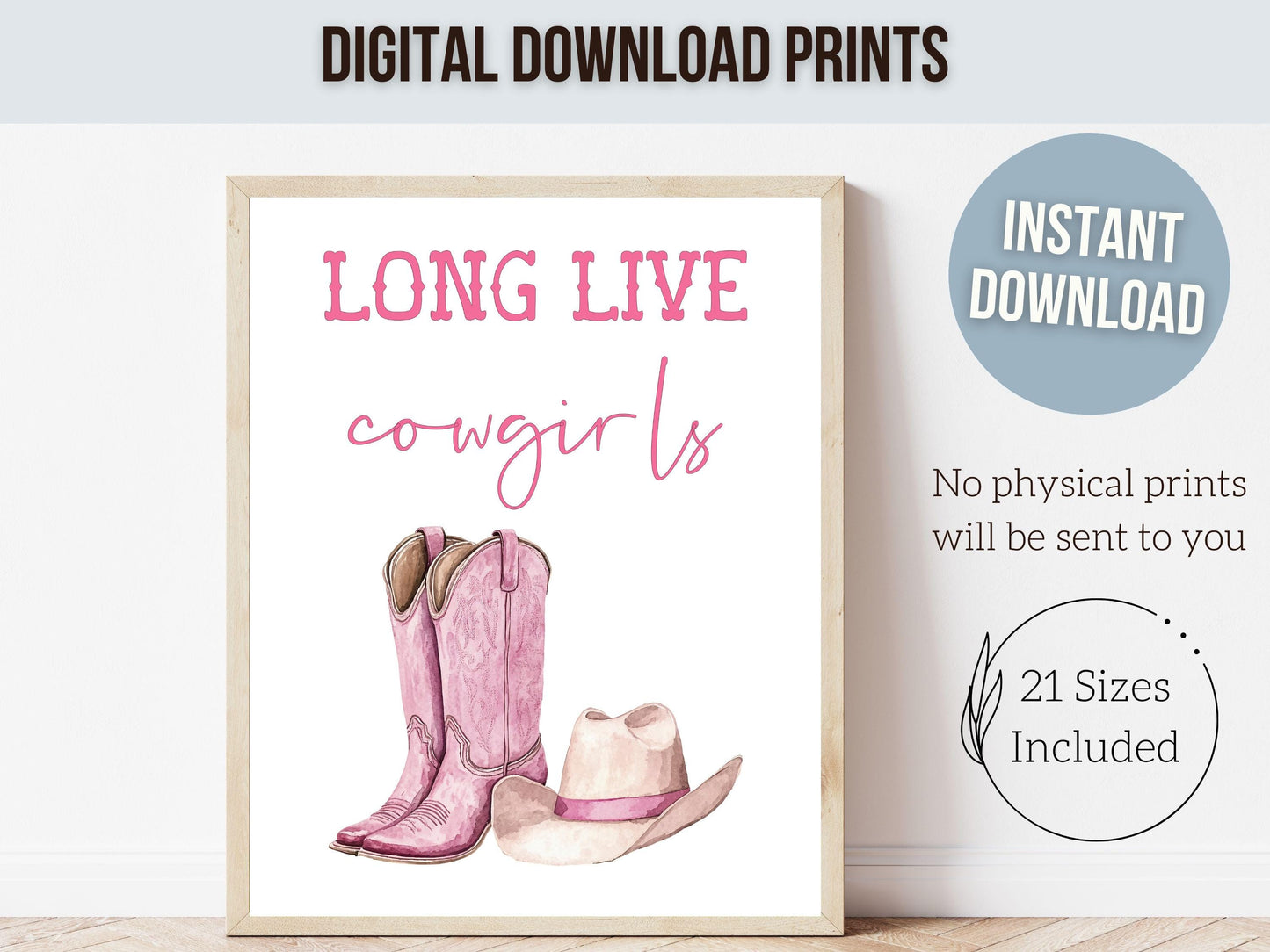Pink Cowboy Hat Boots Print, Long Live Cowgirls Print, Country Coastal Cowgirl Nursery Print, Teen Girl Country Western Decor Digital Print