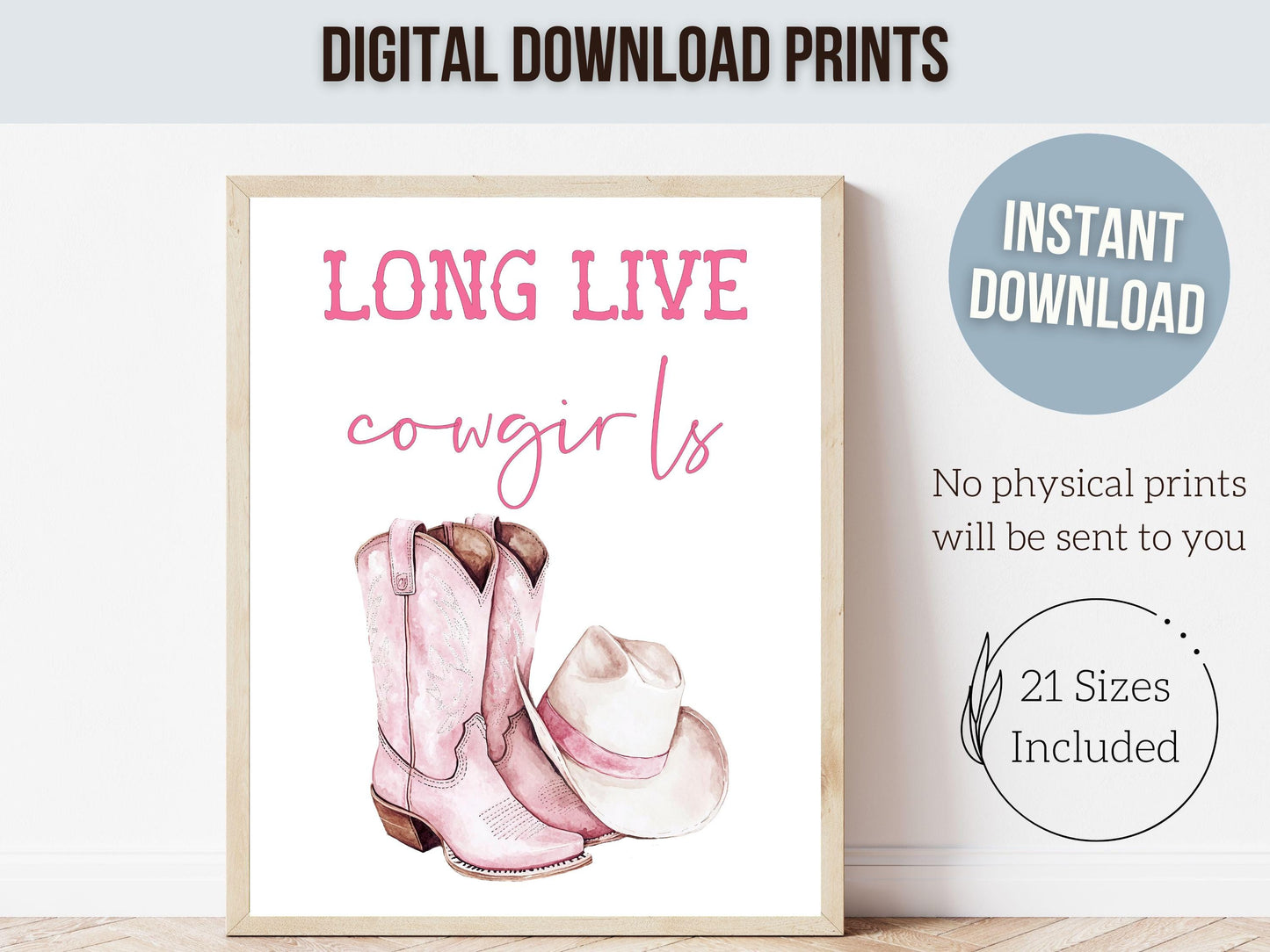 Pink Cowboy Hat Boots Print, Long Live Cowgirls Print, Country Coastal Cowgirl Nursery Print, Teen Girl Country Western Decor Digital Print