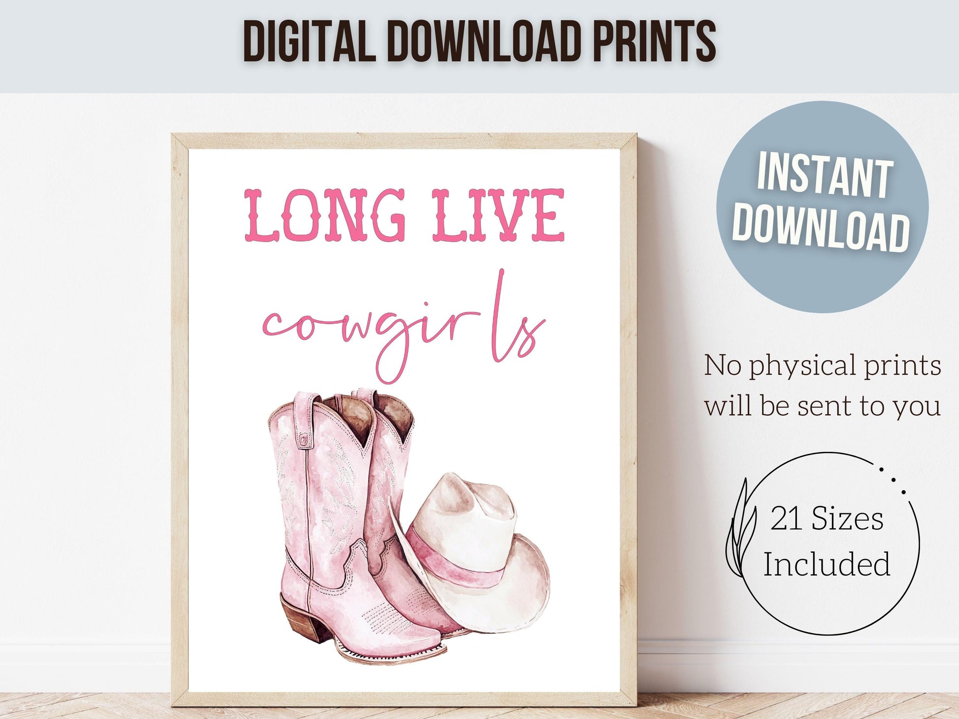 Pink Cowboy Hat Boots Print, Long Live Cowgirls Print, Country Coastal Cowgirl Nursery Print, Teen Girl Country Western Decor Digital Print