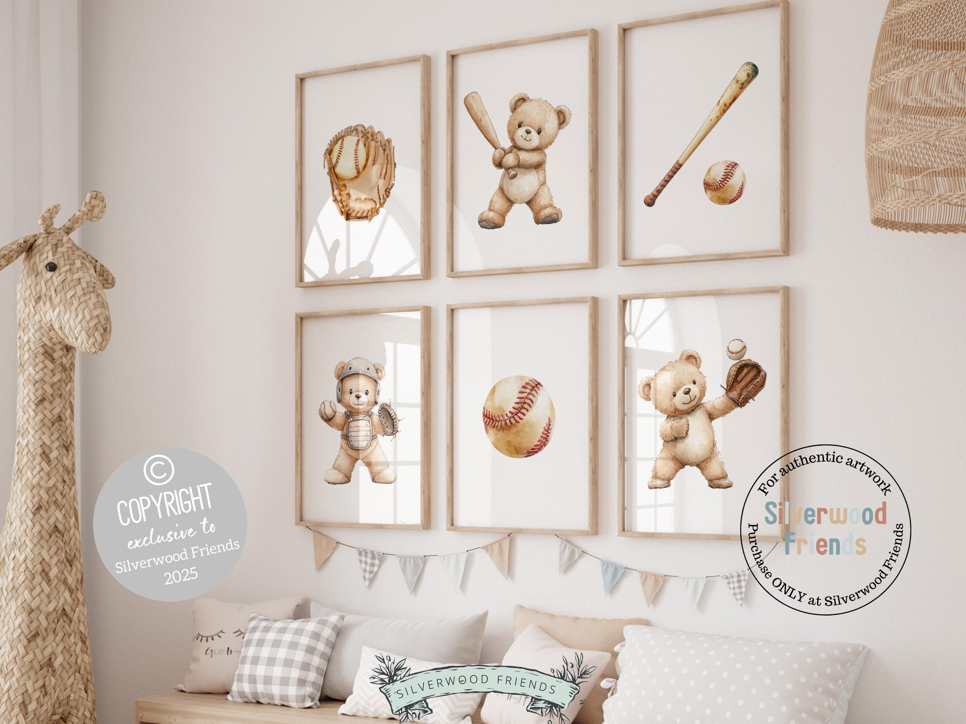 Bring the excitement of the ballpark to your little one&#39;s nursery! ⚾ Our Baseball Nursery Print Set of 6 features lovable teddy bears playing baseball, combining sporty fun with teddy bear charm. A perfect home run gift for baby showers and future all-stars!
