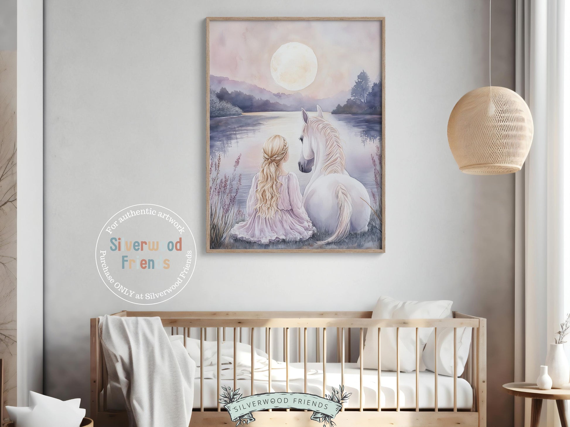 White Horse Print, Little Girl Horse Nursery Decor, Pastel Pink Horse Nursery Wall Art, Girl Horse Fairytale Princess Picture Digital Print