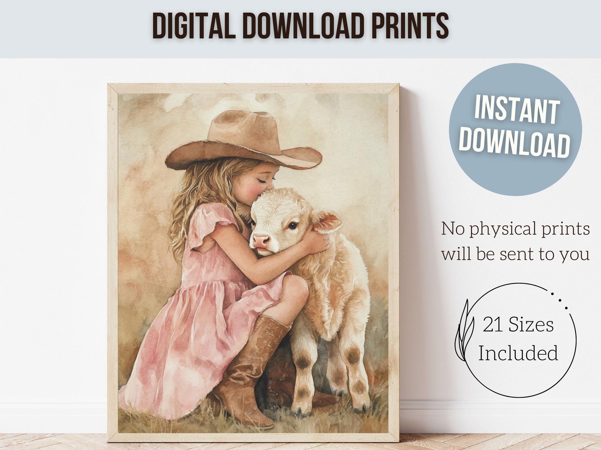 Highland Cow Nursery Print, Baby Highland Cow Nursery Decor, Baby Girl Western Cowgirl Nursery Decor,Watercolor Little Cowgirl Digital Print