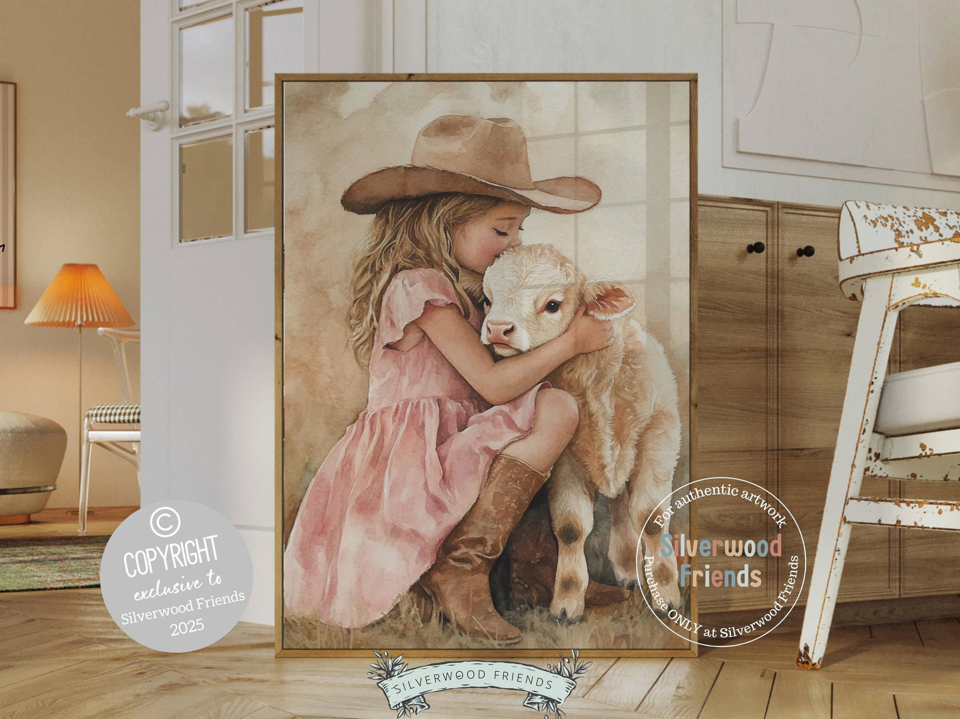 Highland Cow Nursery Print, Baby Highland Cow Nursery Decor, Baby Girl Western Cowgirl Nursery Decor,Watercolor Little Cowgirl Digital Print