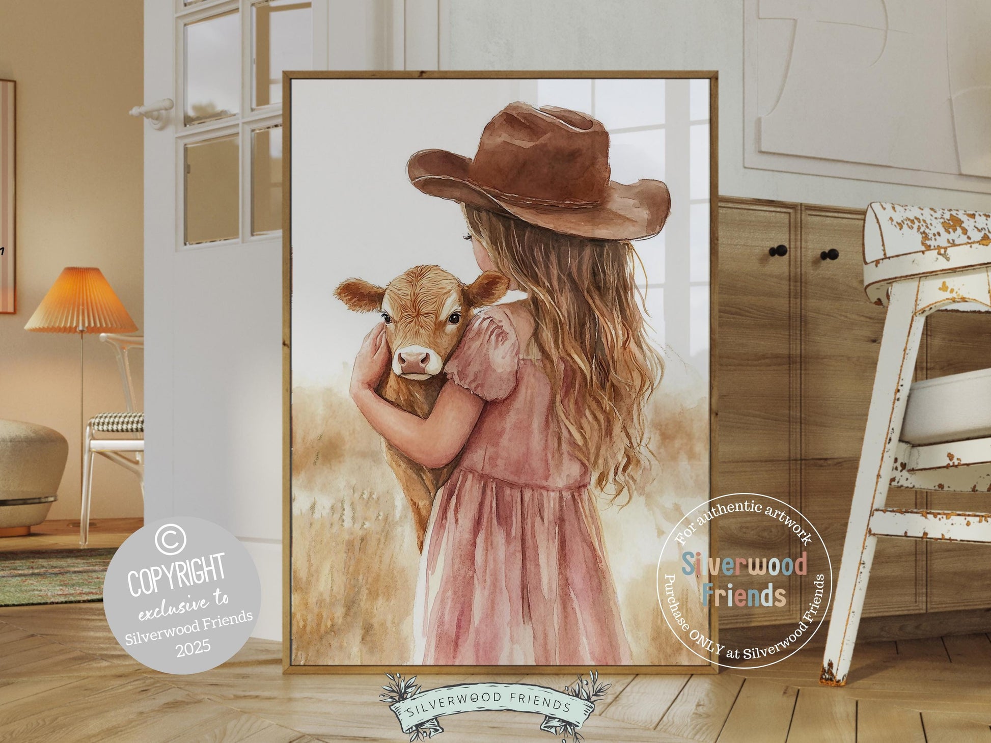 Highland Cow Nursery Print, Baby Highland Cow Nursery Decor, Baby Girl Western Cowgirl Nursery Room Decor, Watercolor Cowgirl Digital Print
