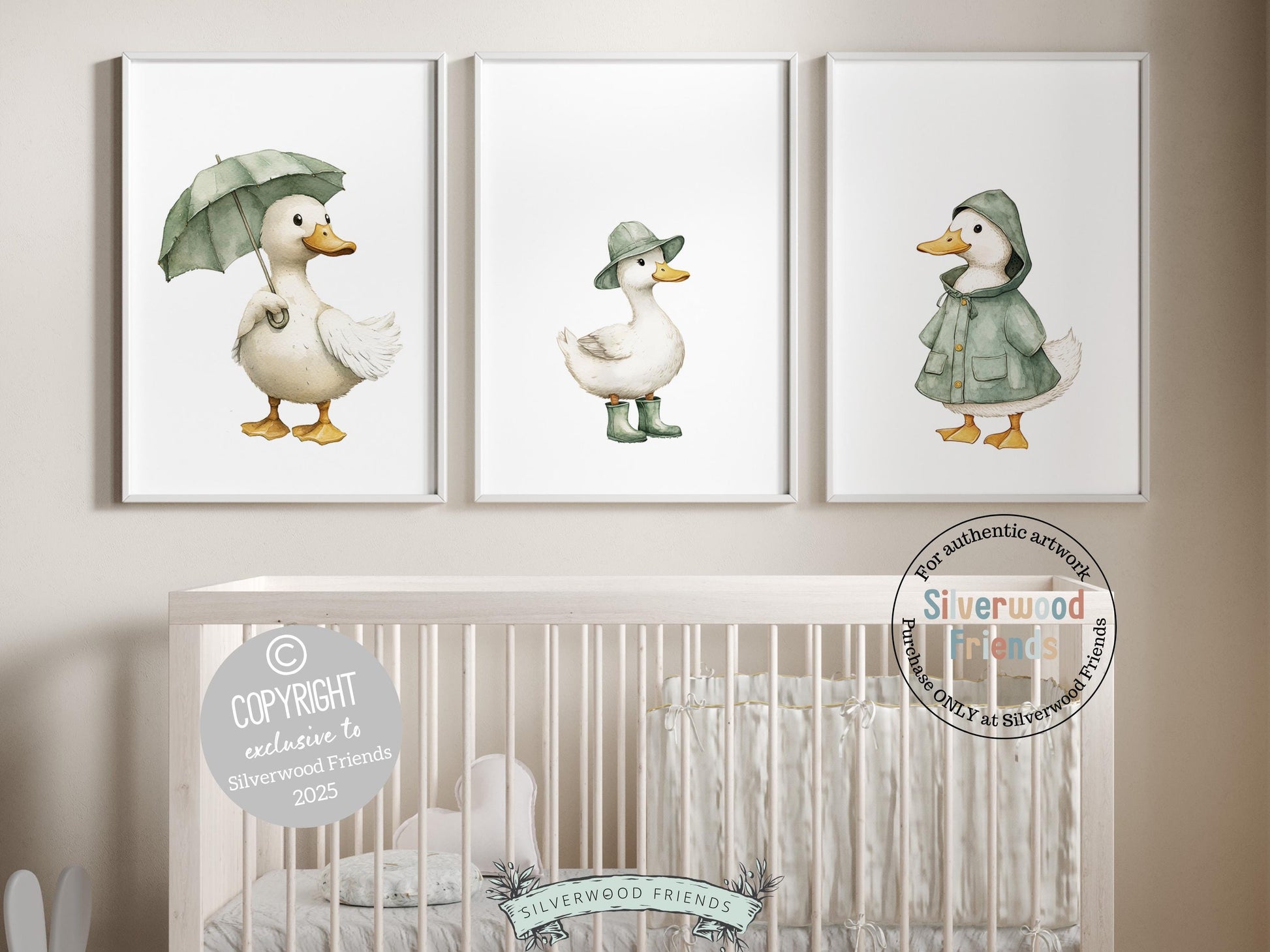 Our charming Sage Green Duck Prints, featuring adorable watercolor ducks and ducklings, brings a touch of warmth and whimsy to any space—perfect for both nursery and mudroom decor. A versatile, gender-neutral baby shower gift that will be cherished for years to come!