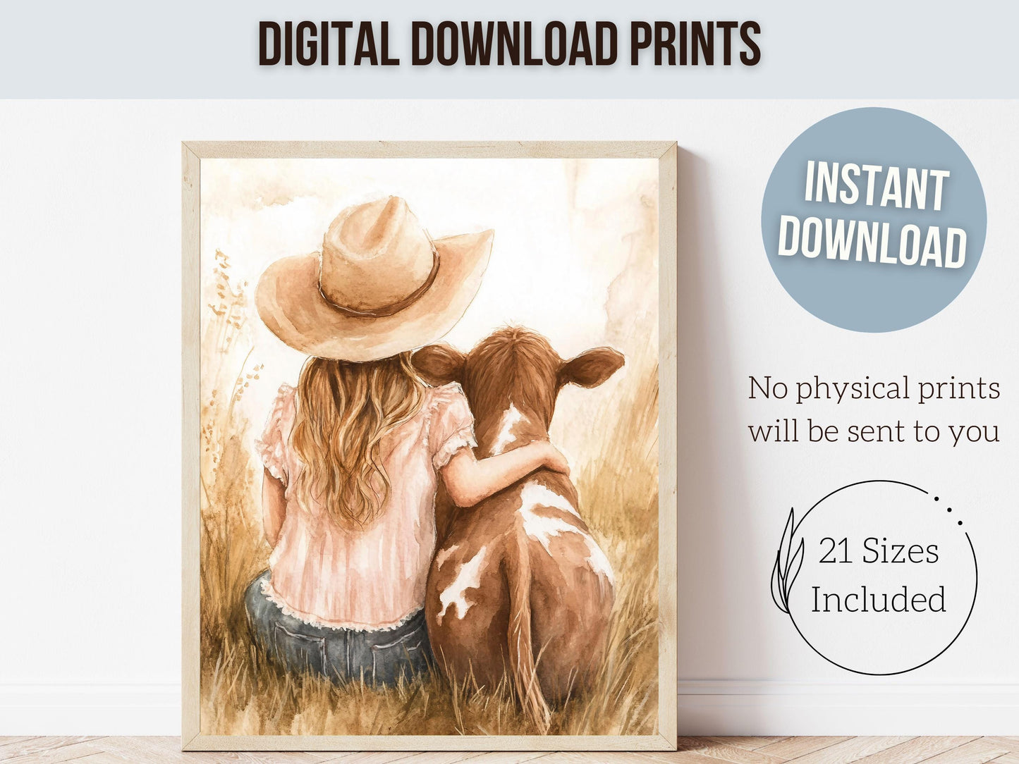 Highland Cow Nursery Print, Baby Highland Cow Nursery Decor, Baby Girl Western Cowgirl Nursery Room Decor, Rustic Farm Animal Digital Print
