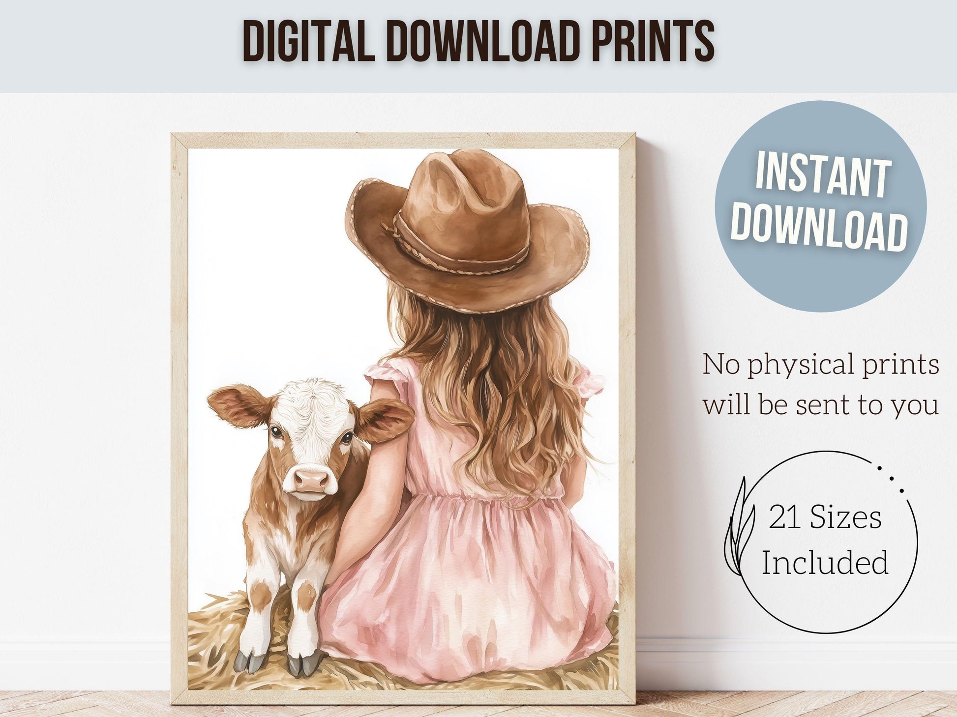 Highland Cow Nursery Print, Baby Girl Highland Cow Nursery Decor, Pink Cowgirl Nursery Print, Kids Farm Animal Room Wall Decor Digital Print