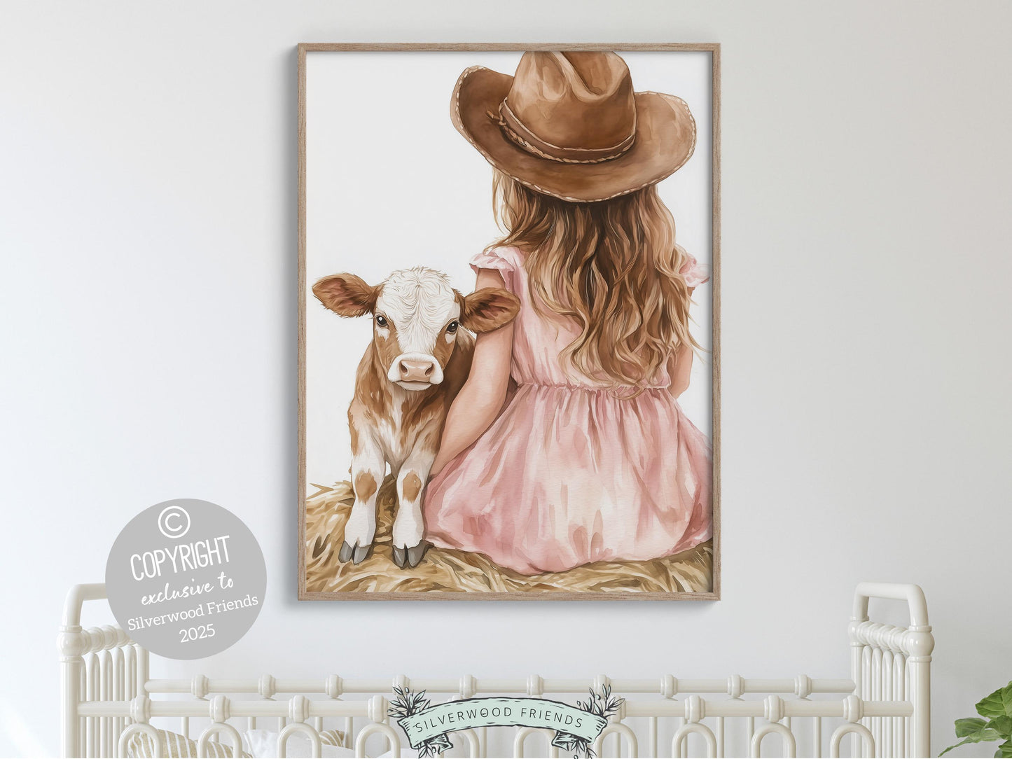 Highland Cow Nursery Print, Baby Girl Highland Cow Nursery Decor, Pink Cowgirl Nursery Print, Kids Farm Animal Room Wall Decor Digital Print