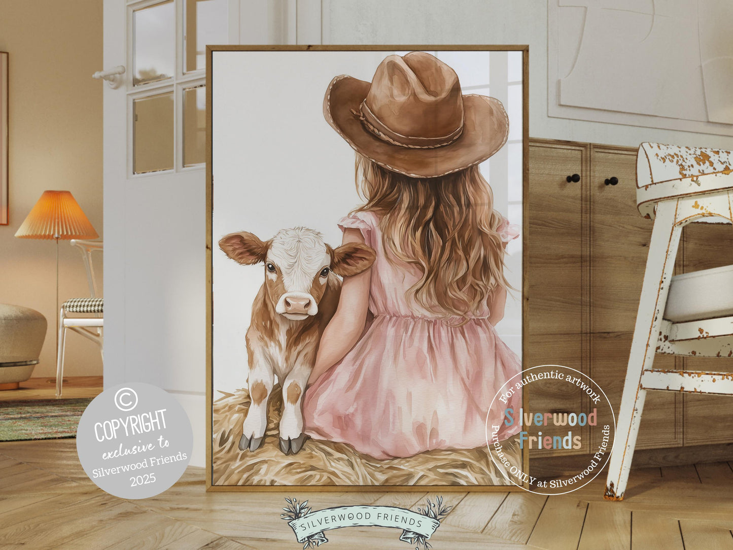 Highland Cow Nursery Print, Baby Girl Highland Cow Nursery Decor, Pink Cowgirl Nursery Print, Kids Farm Animal Room Wall Decor Digital Print