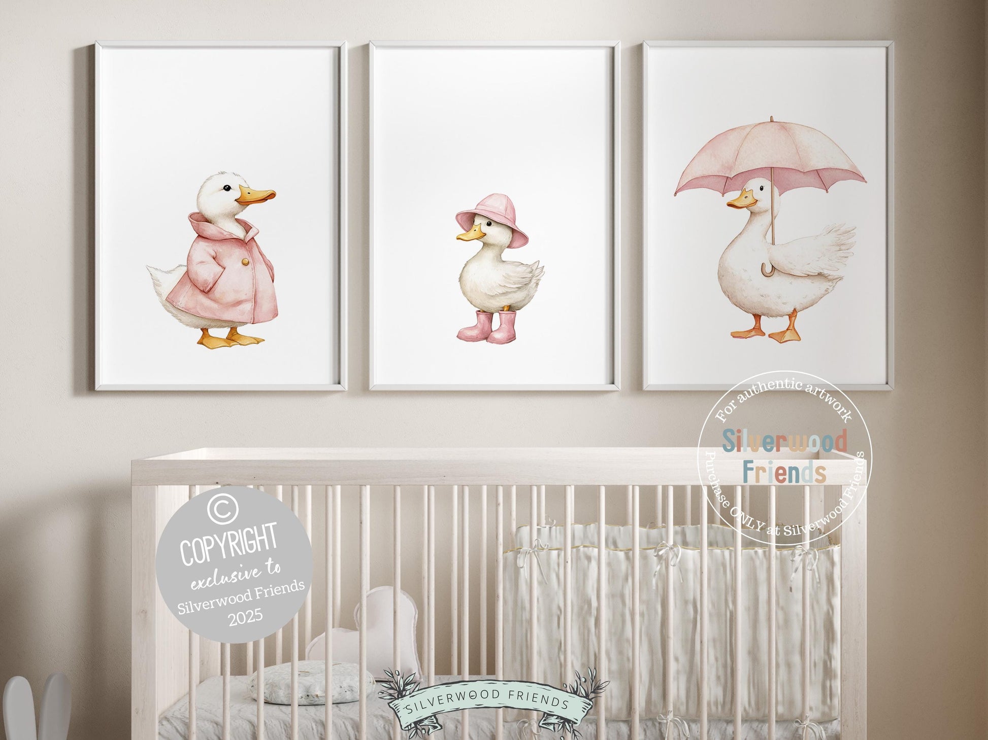 Set of 3 Duck Nursery Prints, Baby Girl Pink Duck Nursery Decor, Duck Nursery Wall Art, Kids Farmhouse Mudroom Room Wall Decor Digital Print