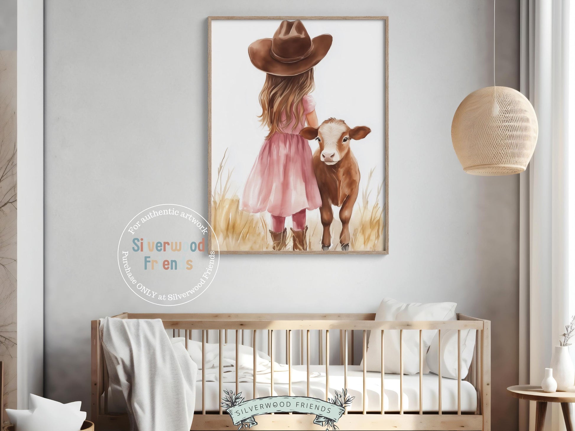 Hereford Cow Nursery Print, Baby Girl Highland Cow Nursery Decor, Pink Cowgirl Nursery Print, Kids Farm Animal Room Wall Decor Digital Print