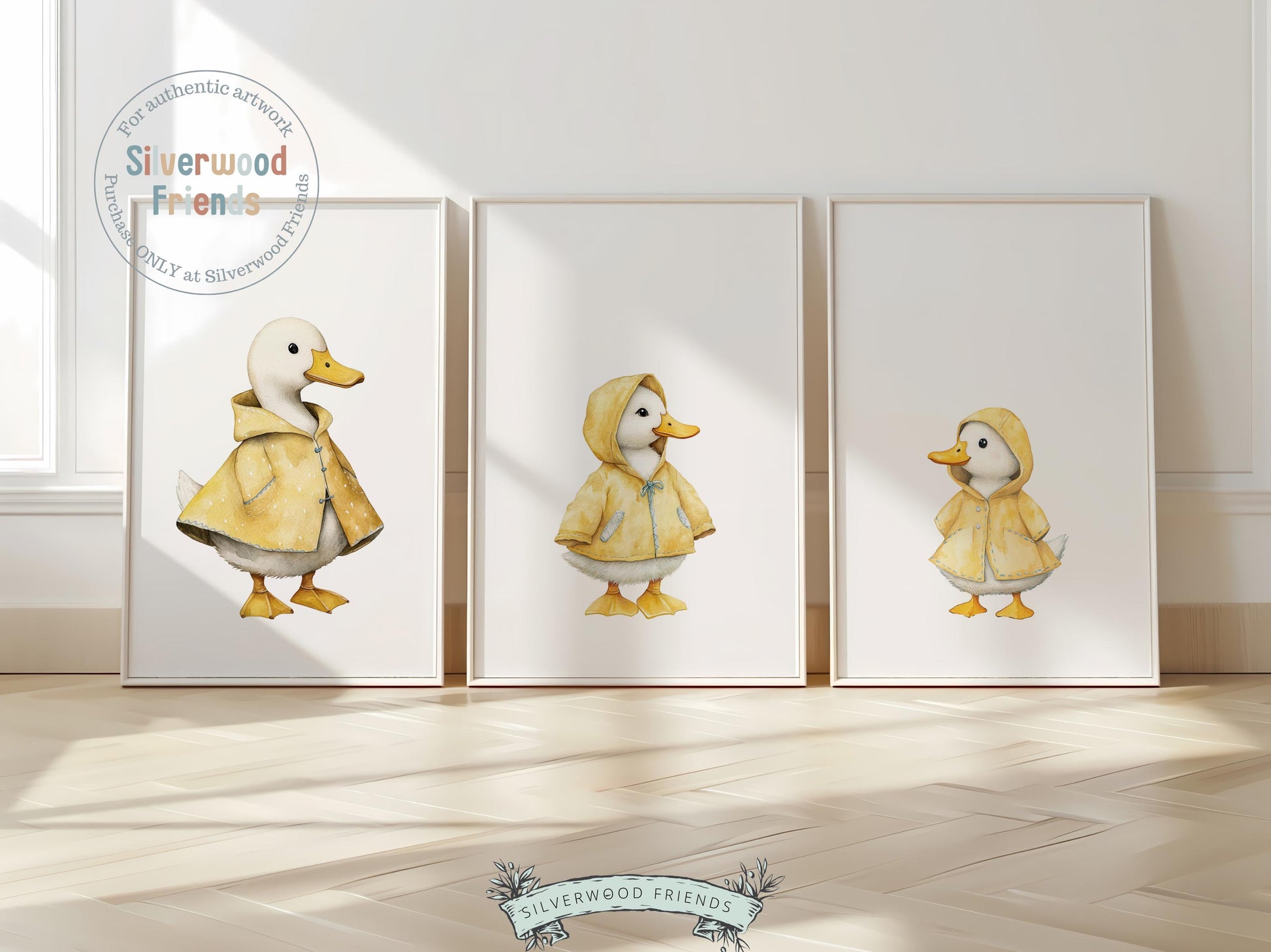 Our charming Yellow Duck Prints, featuring adorable watercolor ducks and ducklings, bring a touch of warmth and whimsy to any space—perfect for both nursery and mudroom decor. A versatile gender neutral baby shower gift or house warming gift that will be cherished for years to come!