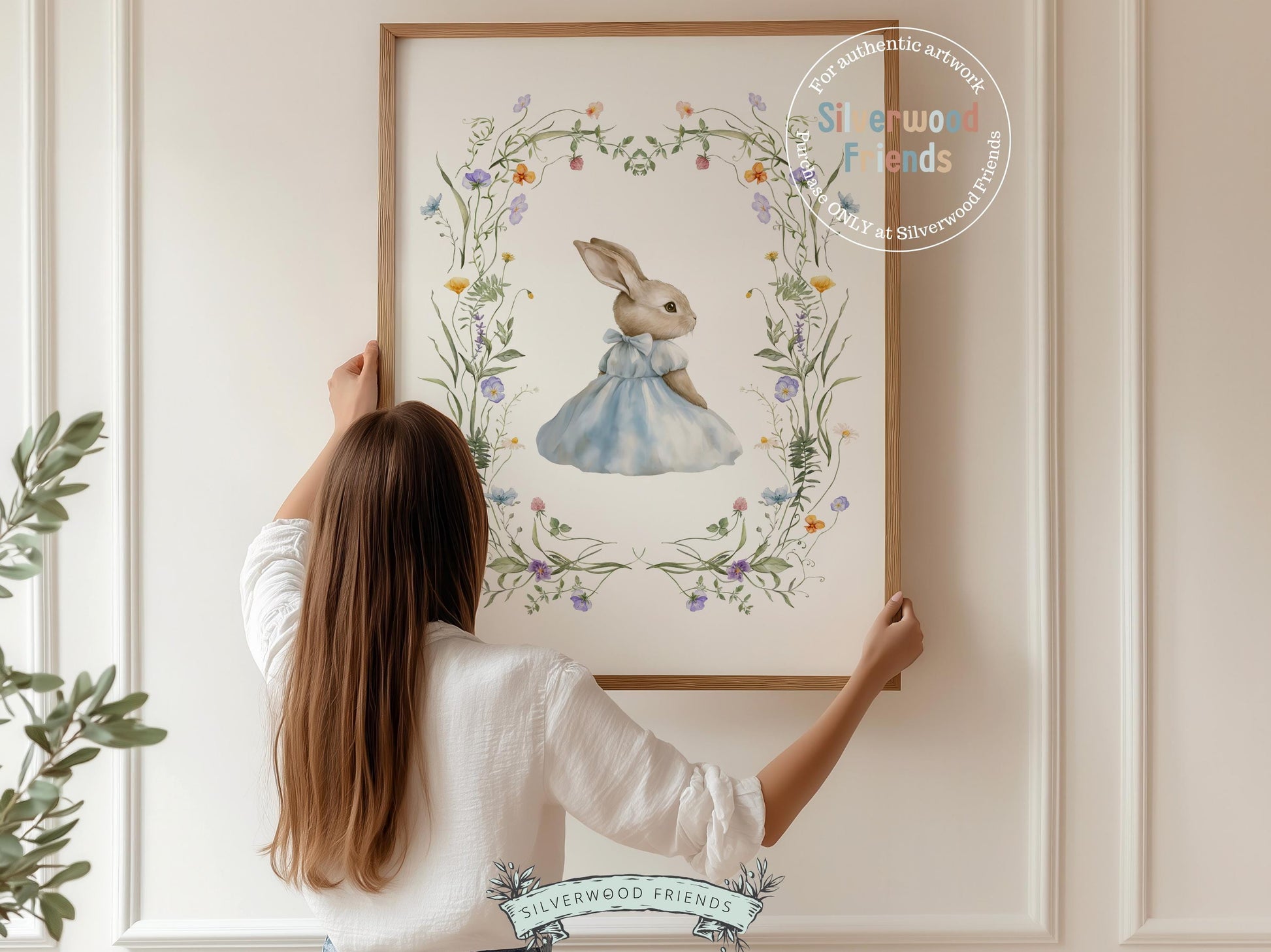 Bunny Nursery Prints, Floral Bunny Nursery Wall Art, Blue Wildflower Nursery Decor, Neutral Nursery Easter Printable Posters Digital Print