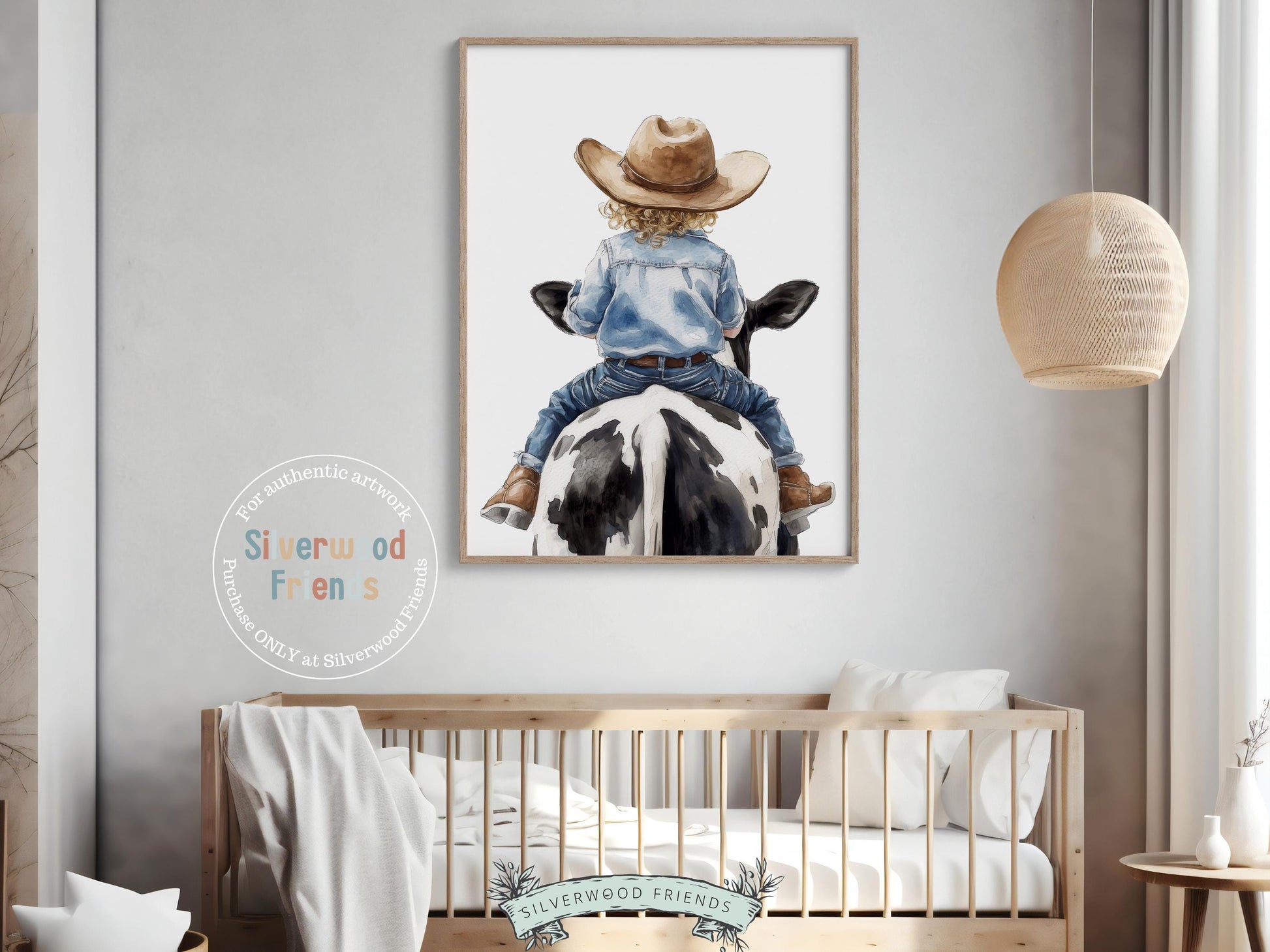 Cowboy Nursery Print, Cow Nursery Decor, Baby Boys Western Nursery Decor, Little Boy Cowboy Horse Riding Cow Nursery Wall Art Digital Print